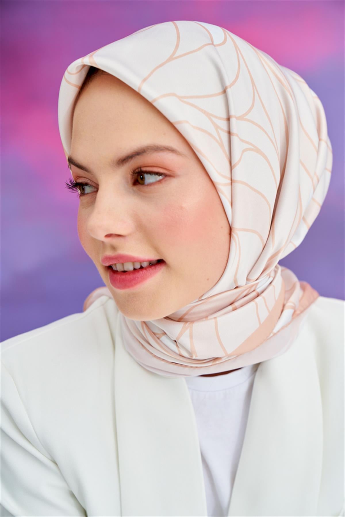 Twill Eşarp Dalga Desen Bej