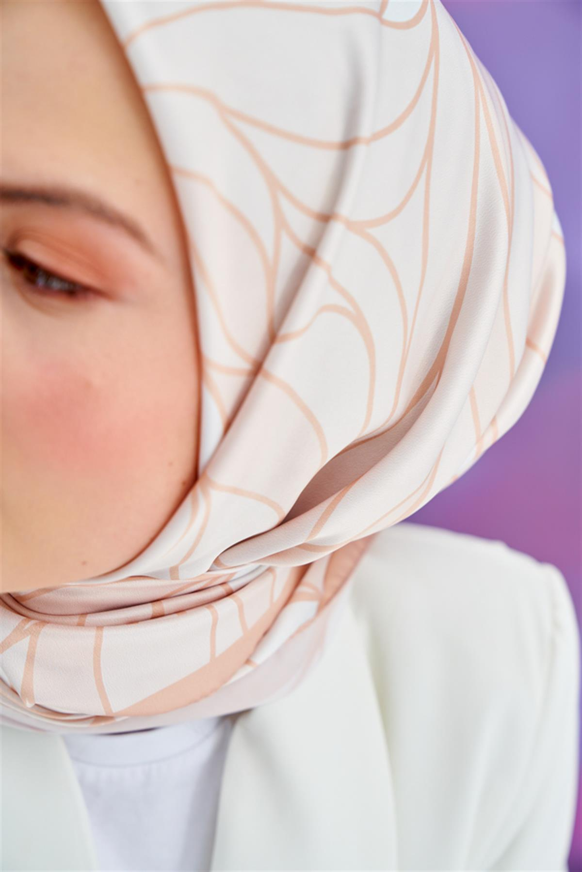 Twill Eşarp Dalga Desen Bej