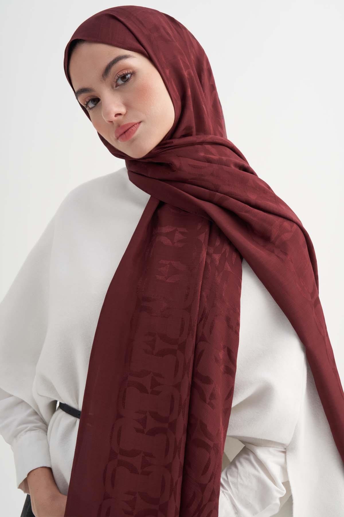 Blok Desen Rina Floş Jakar Şal Bordo