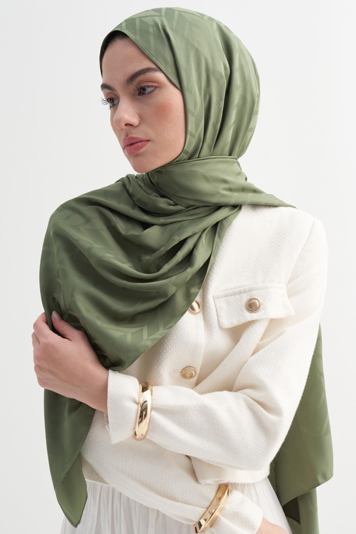 Baklava Desen Pamuk İpek Şal Orman Yeşili