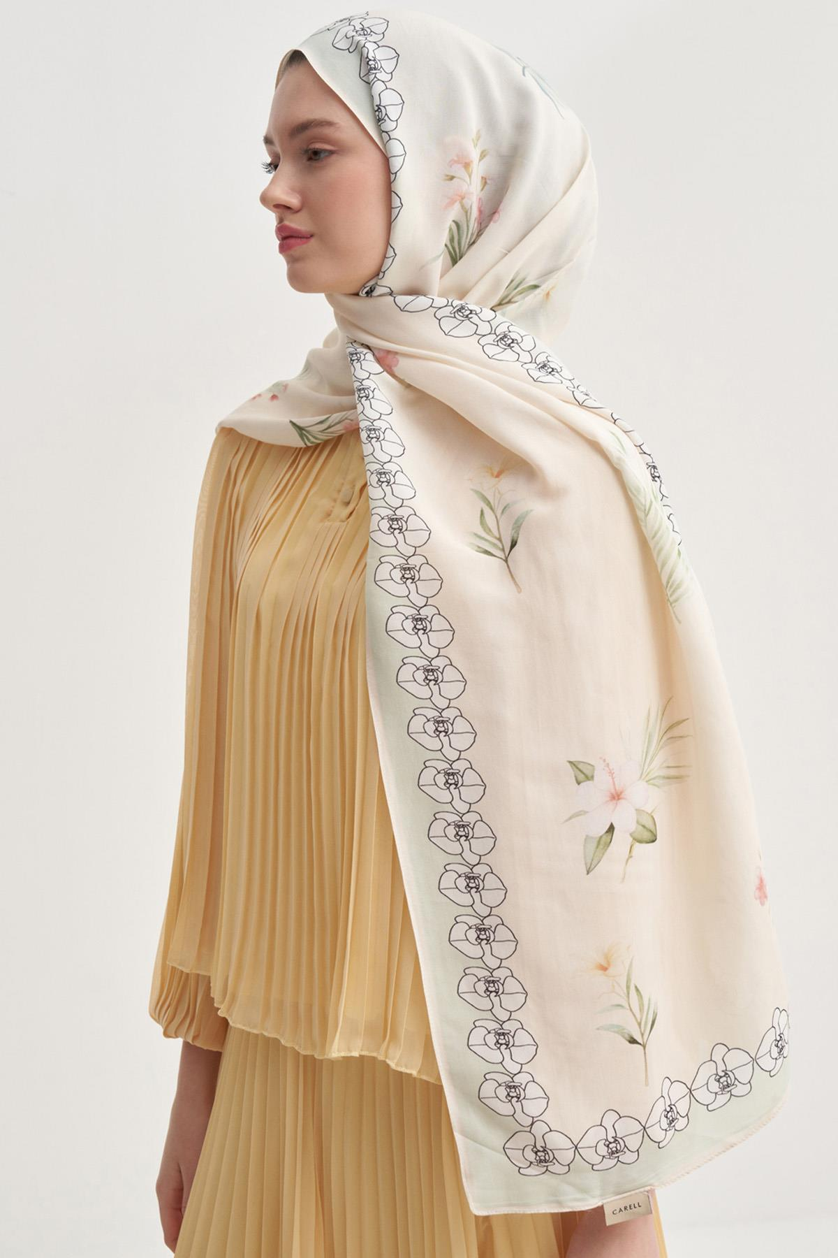 Rosmina Krem Monogram Floş Şal