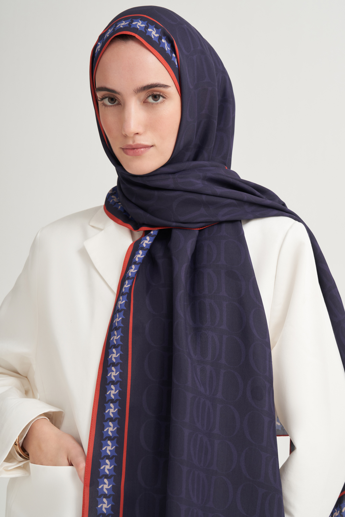 Vei Monogram Floş Şal Lacivert