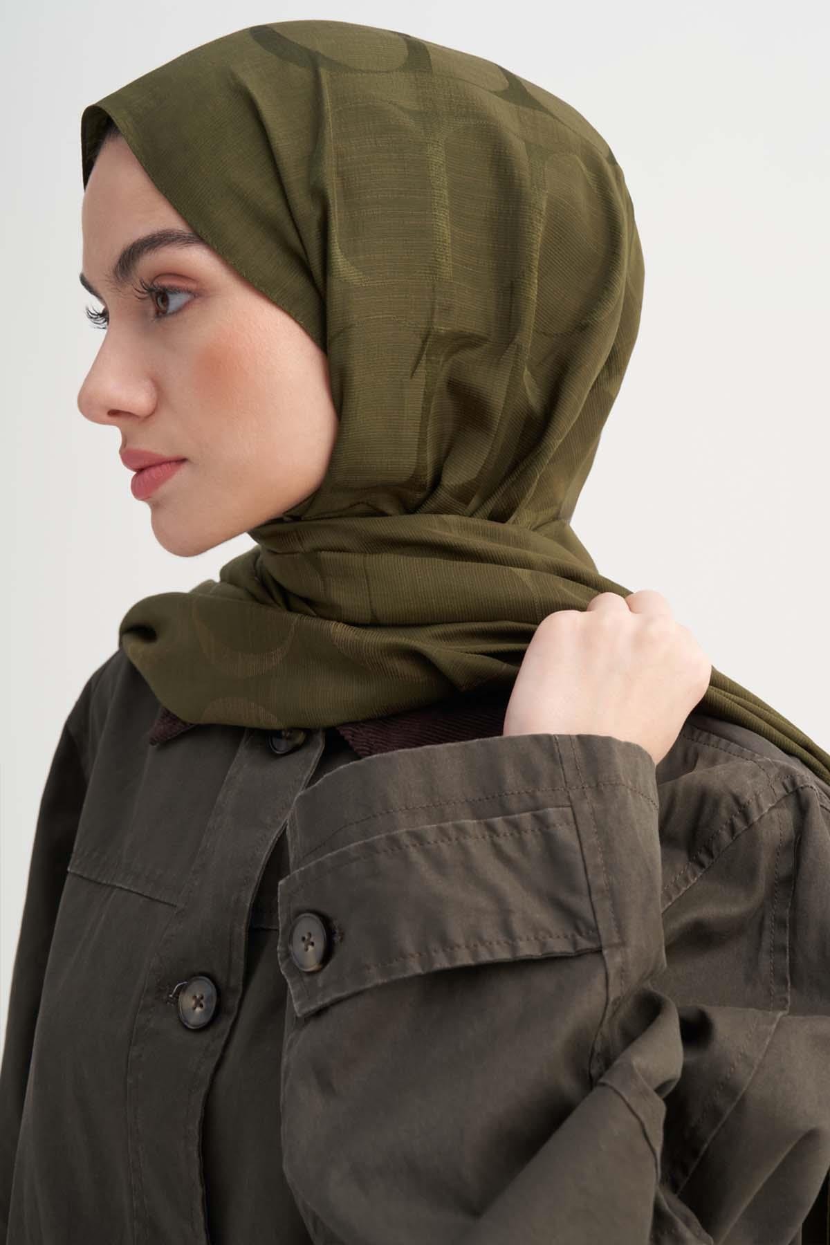 Monogram Desen Rina Floş Jakar Şal Haki