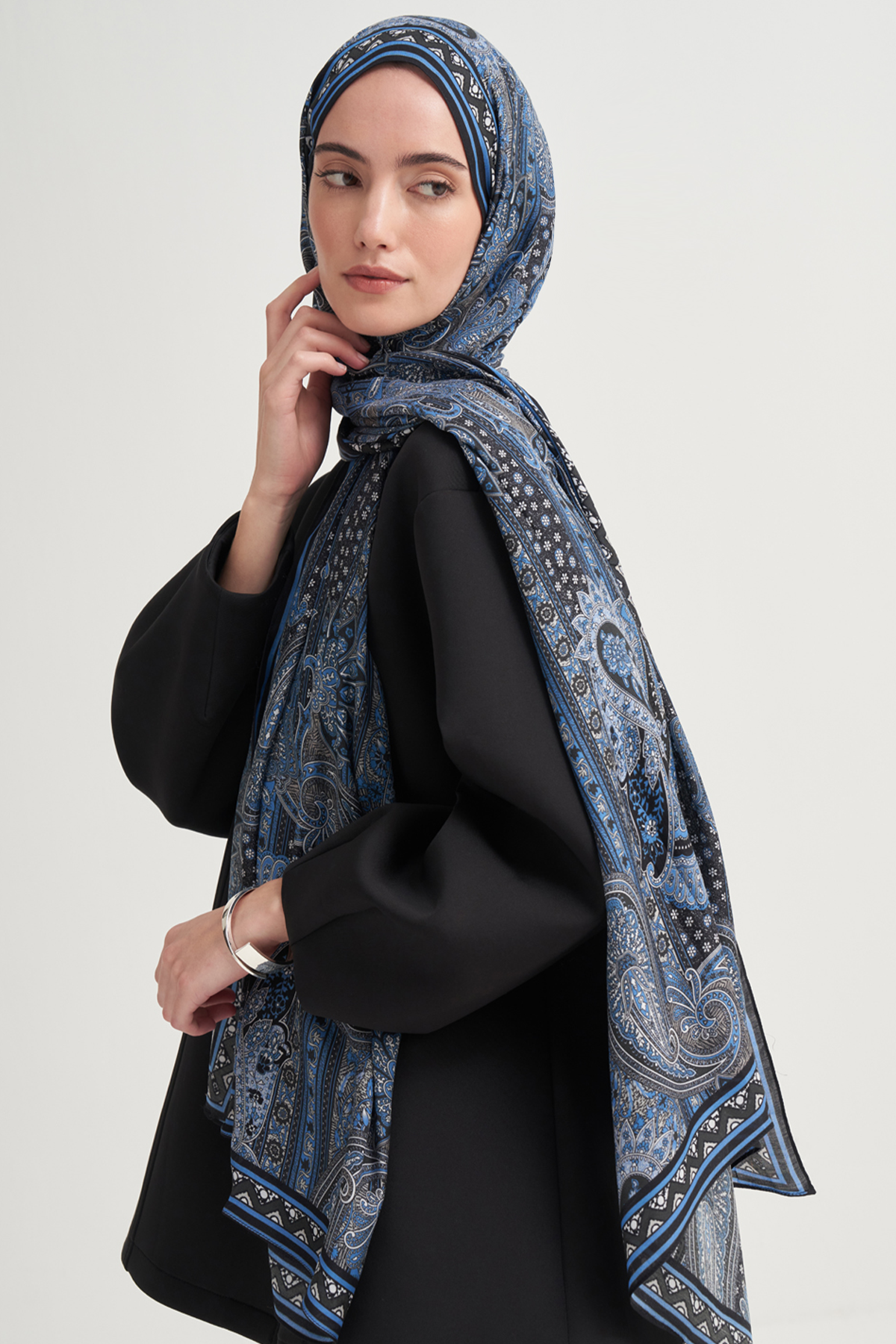 Etnik İncira Viskon Şal İndigo