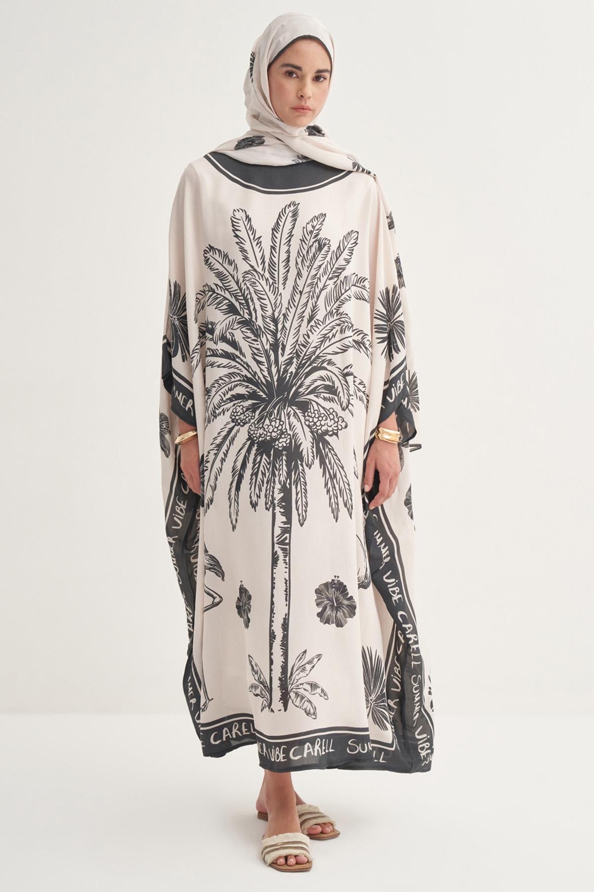Noir Floş Kaftan Krem
