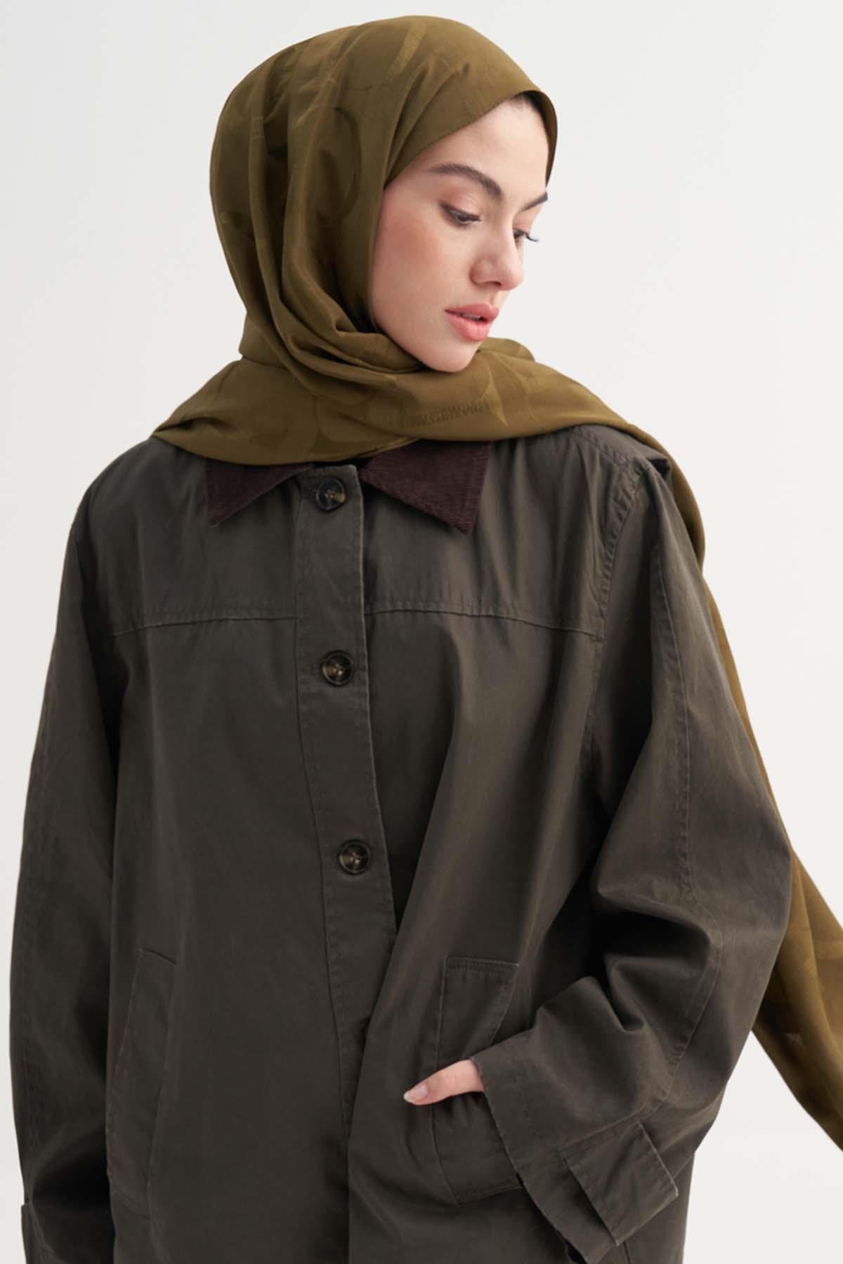 Monogram Desen Rina Floş Jakar Şal Ceviz