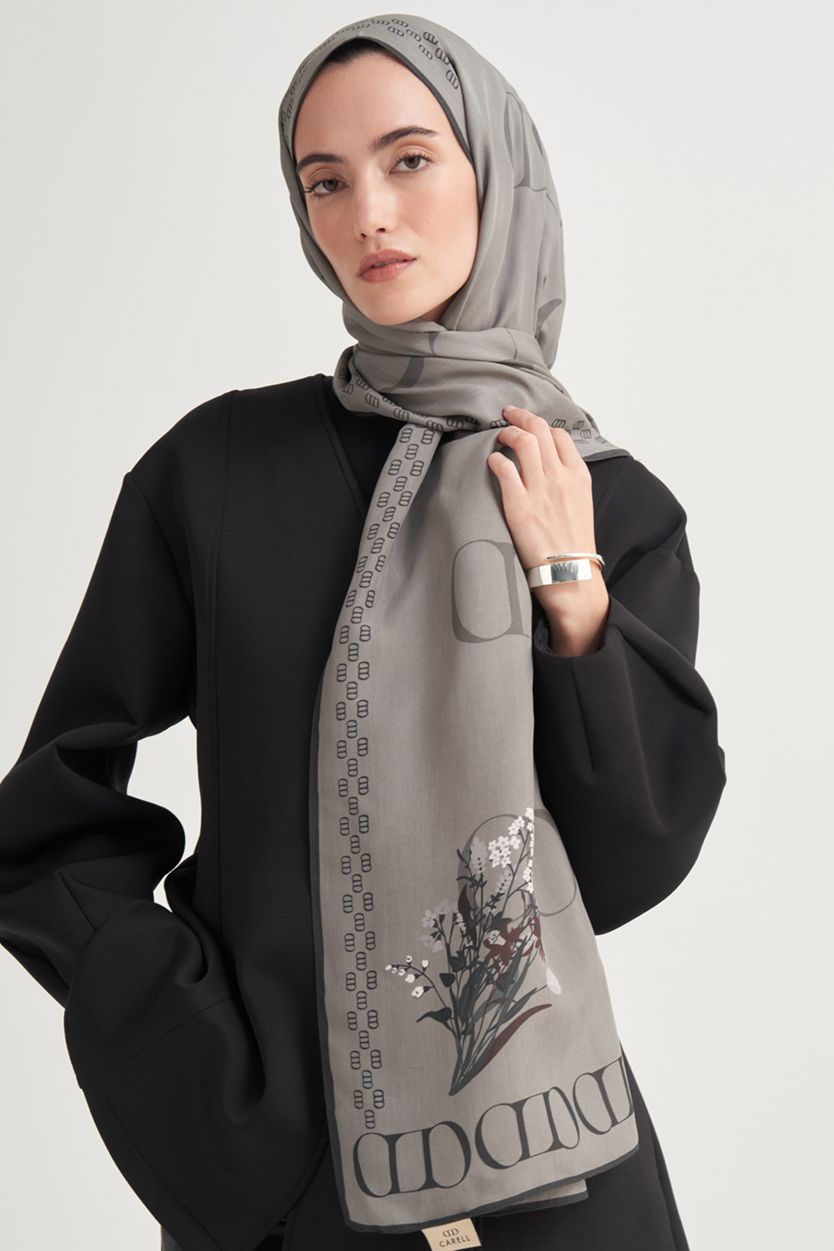 Elegance Monogram Floş Şal Gri