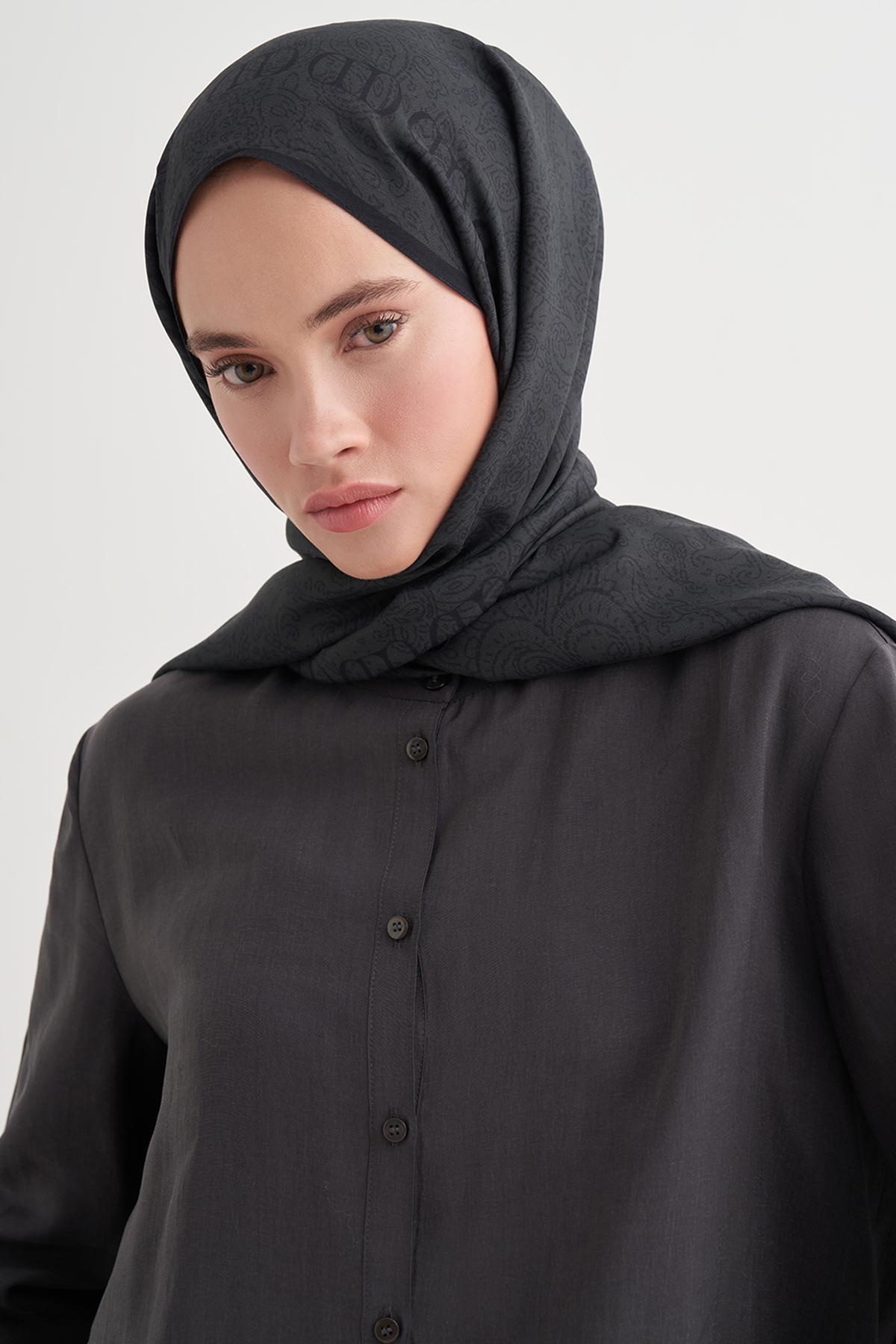 Elenora Monogram Floş Şal Antrasit