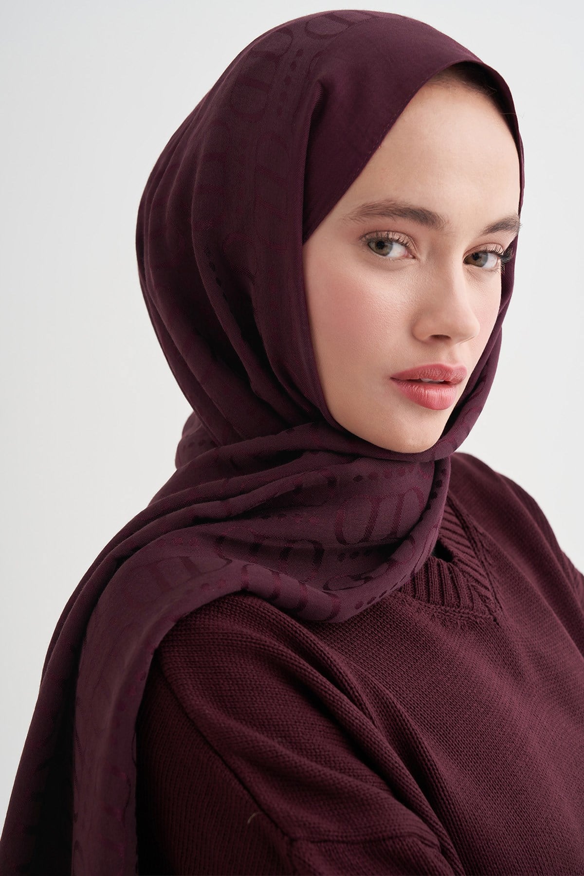 Luxe Desen Liora Pamuk Şal Cherry Bordosu