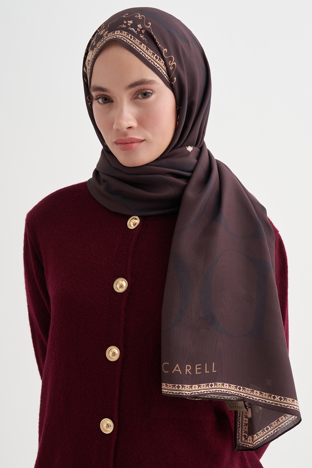 Luxe Monogram Floş Şal Acı Kahve