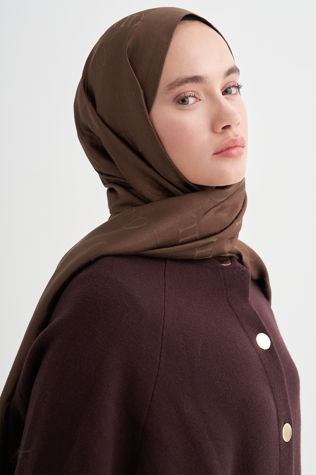 Monogram Desen Liora Pamuk Şal Mocha