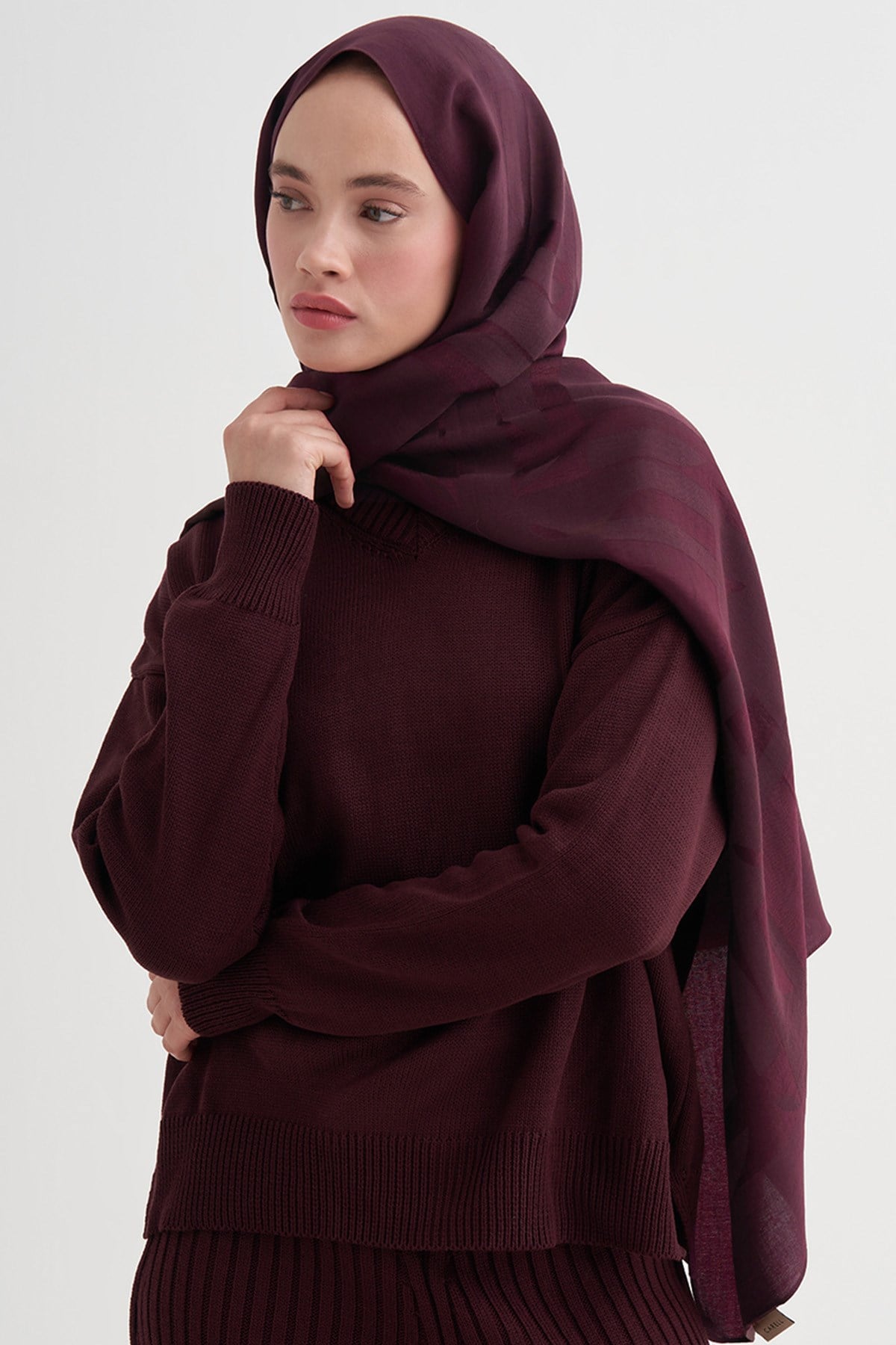 Geometrik Desen Liora Pamuk Şal Cherry Bordosu