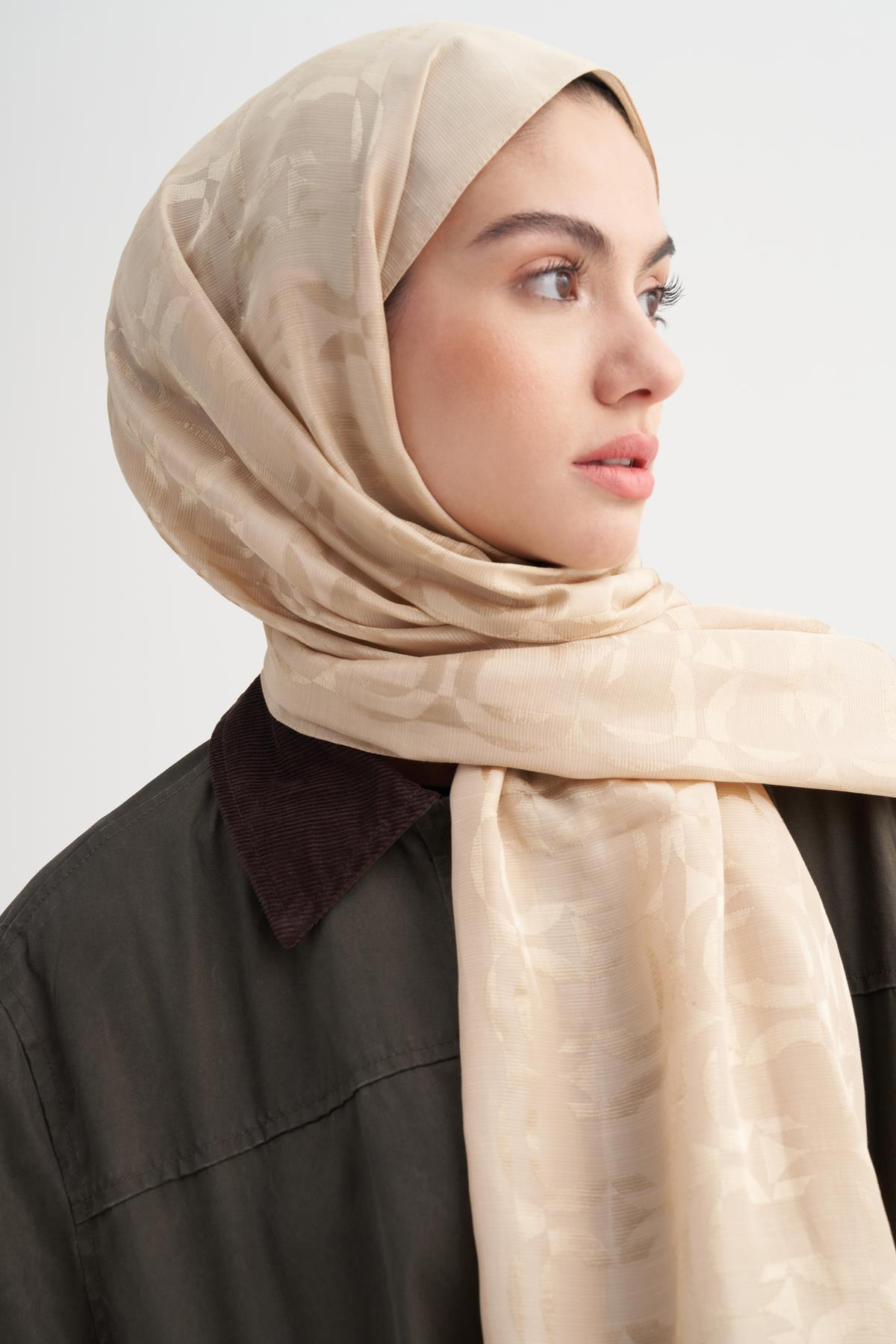 Blok Desen Rina Floş Jakar Şal Bej