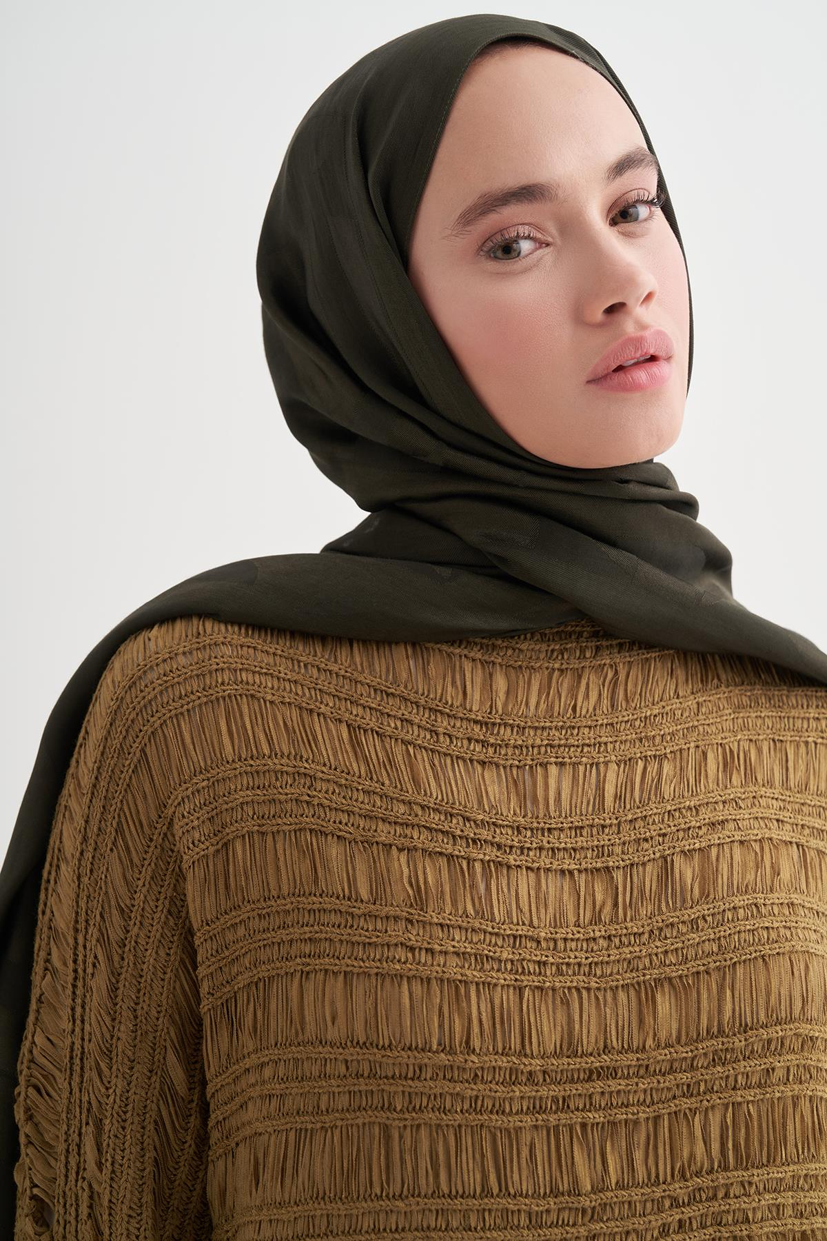 Geometrik Desen Liora Pamuk Şal Haki