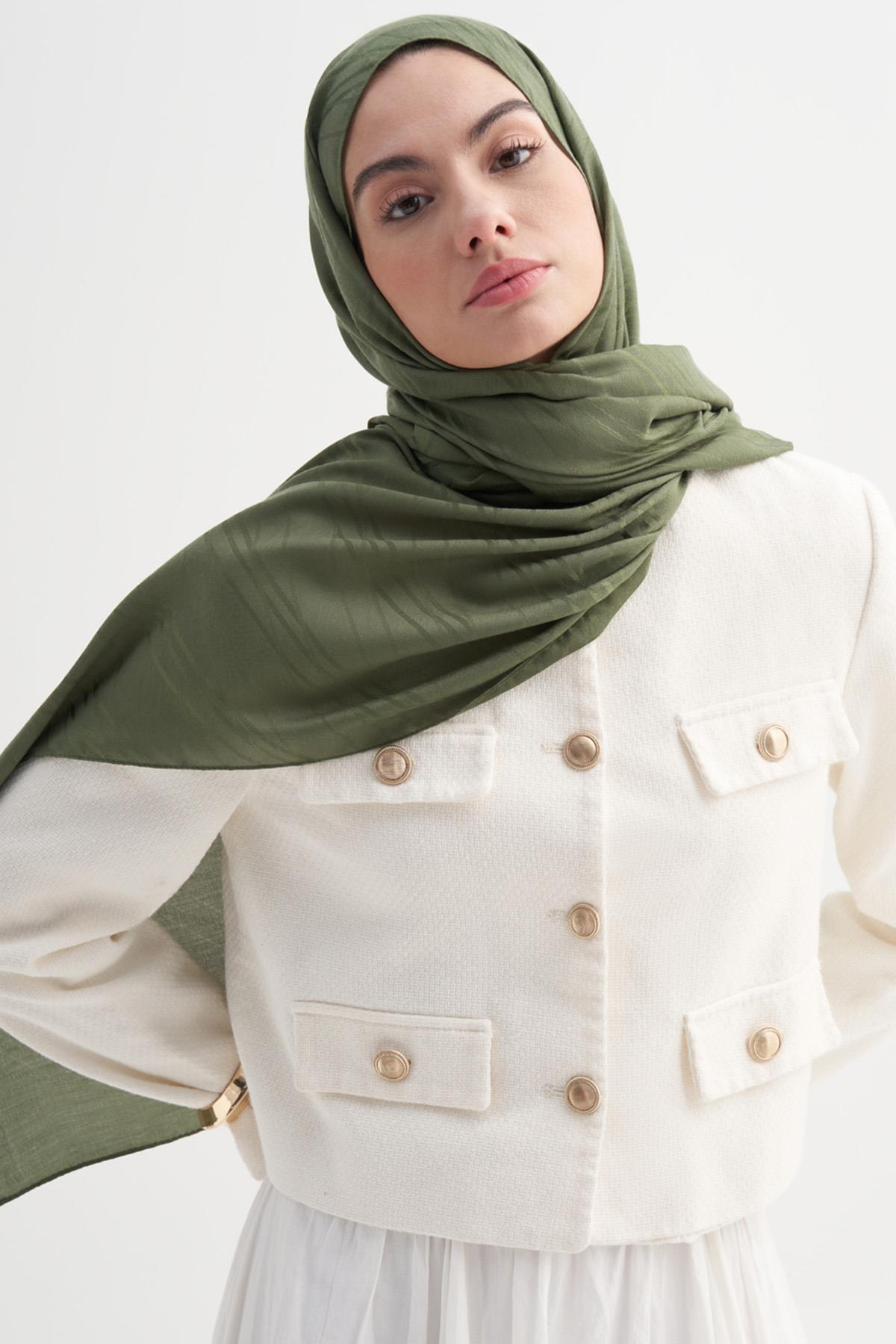 Simetrik Jakar İtalyan İpekli Şal Orman Yeşili