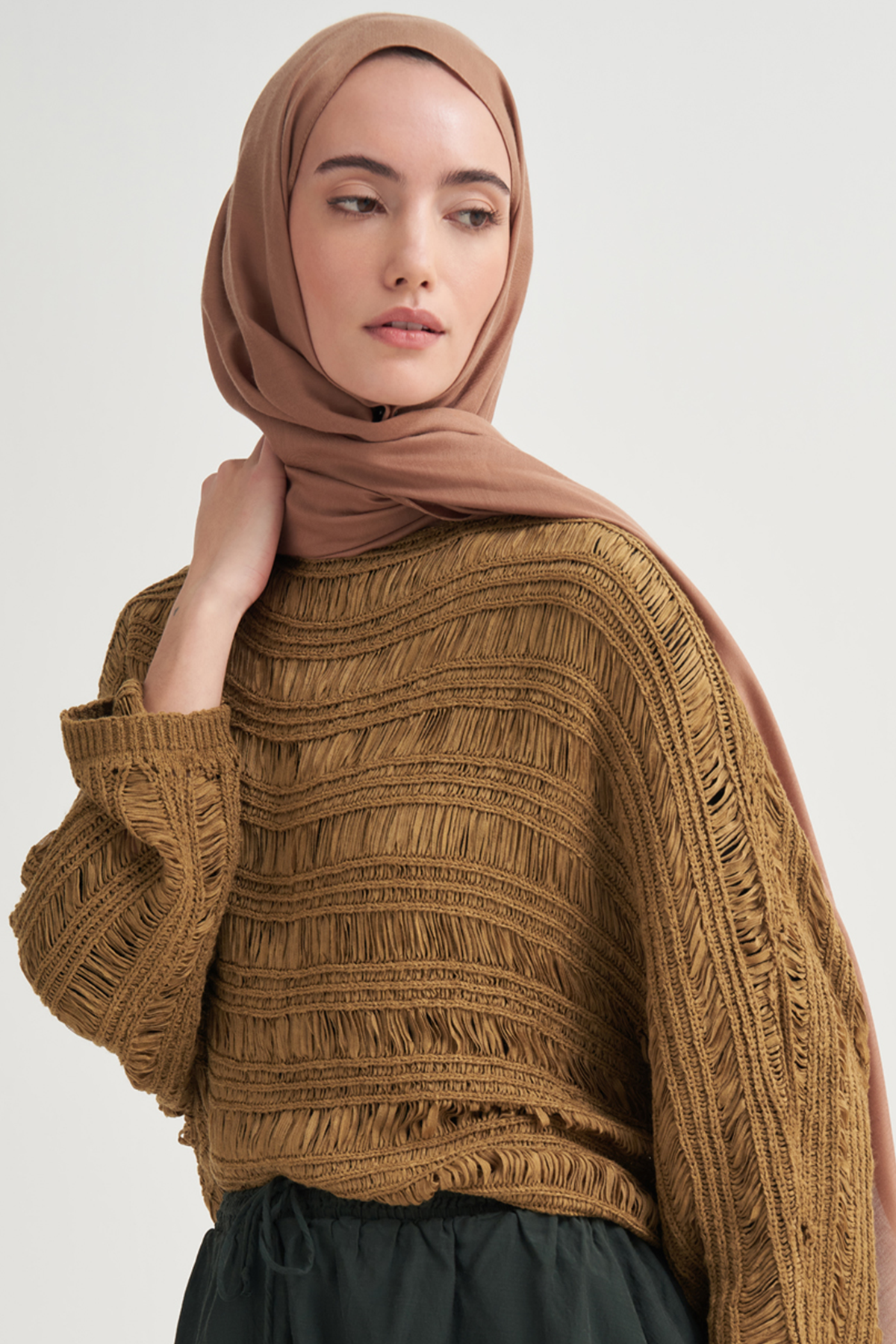 Şantuk Çift Taraflı İpekli Şal Mocha