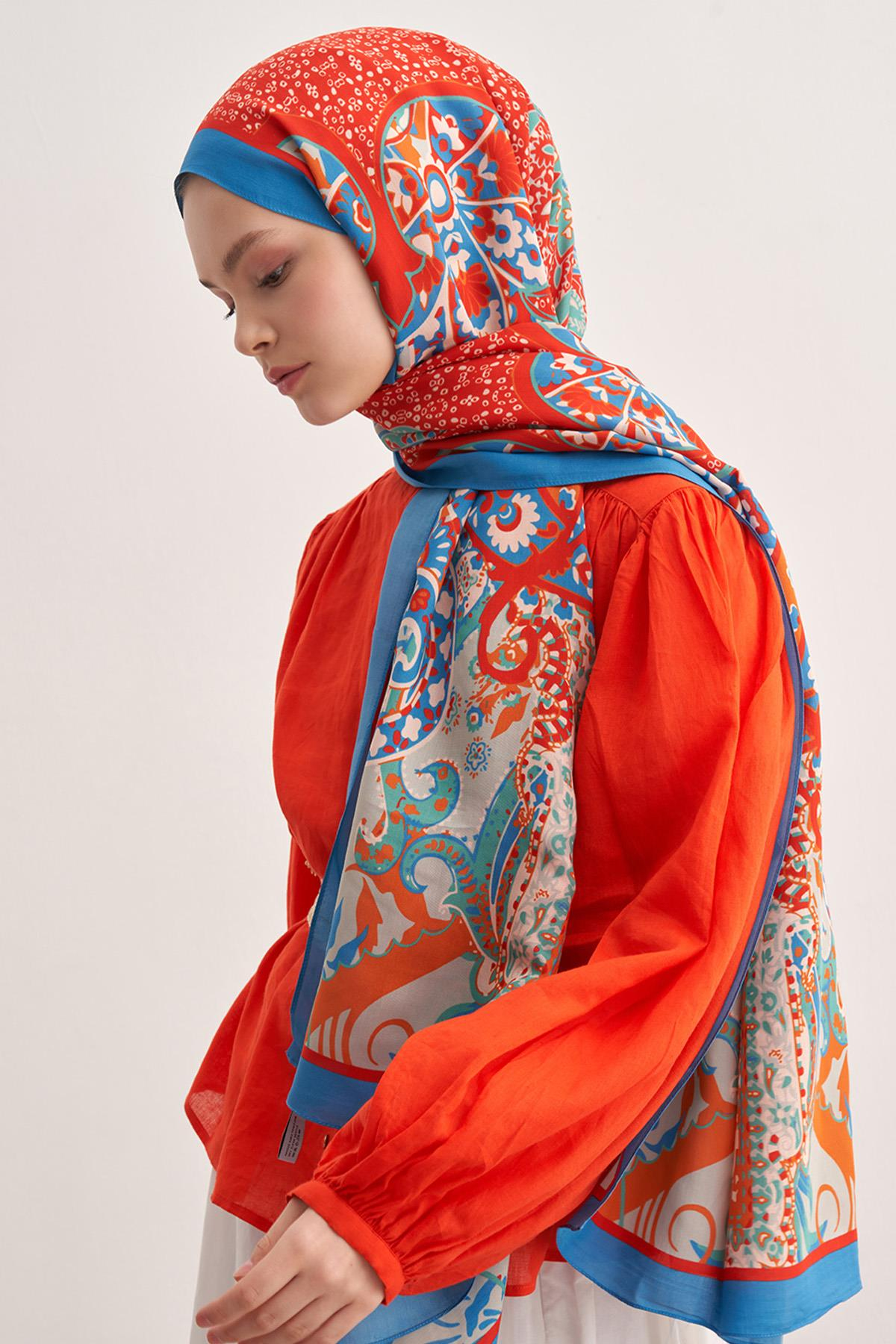 Lune Mavi Vela Floş Şal