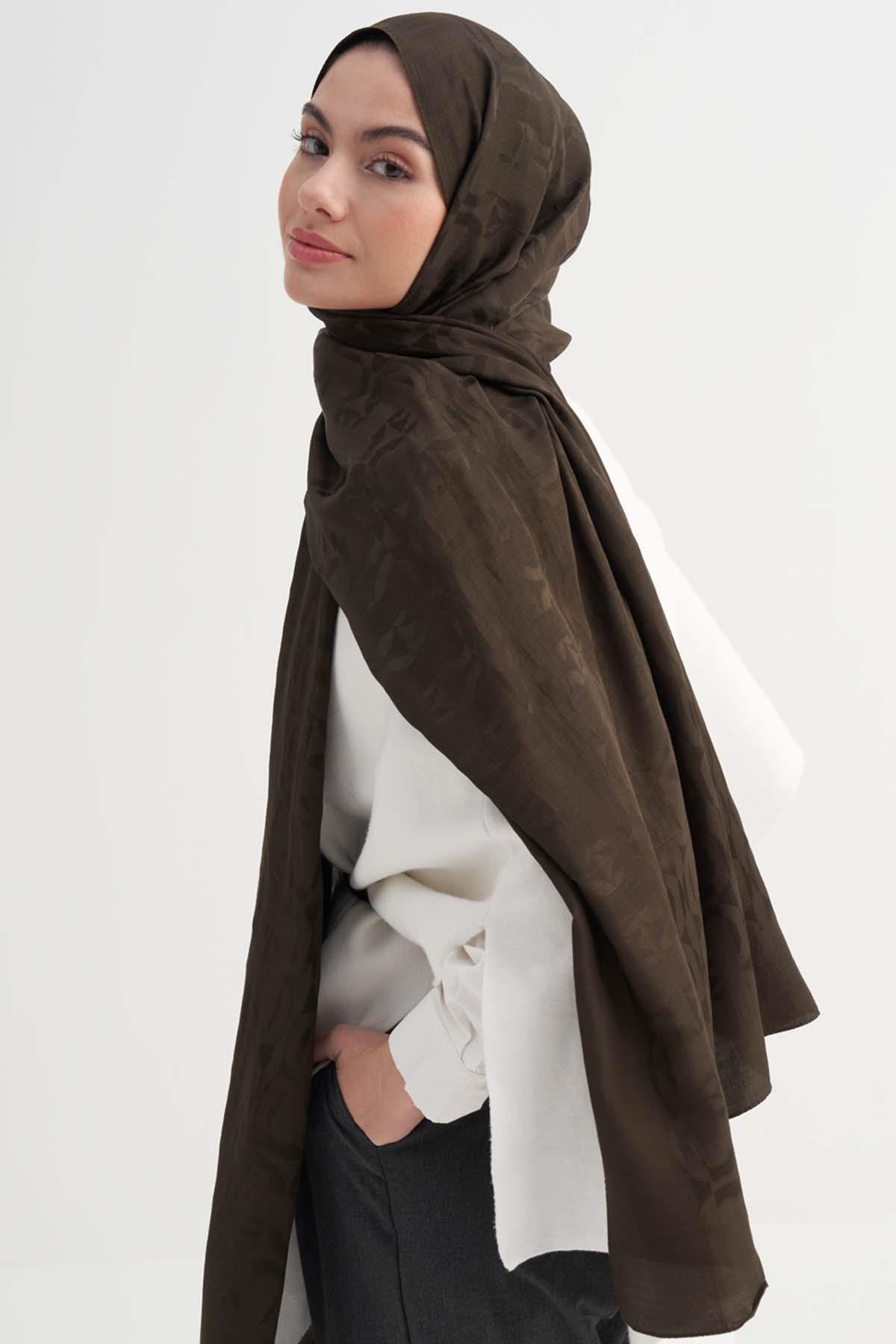 Blok Desen Rina Floş Jakar Şal Acı Kahve