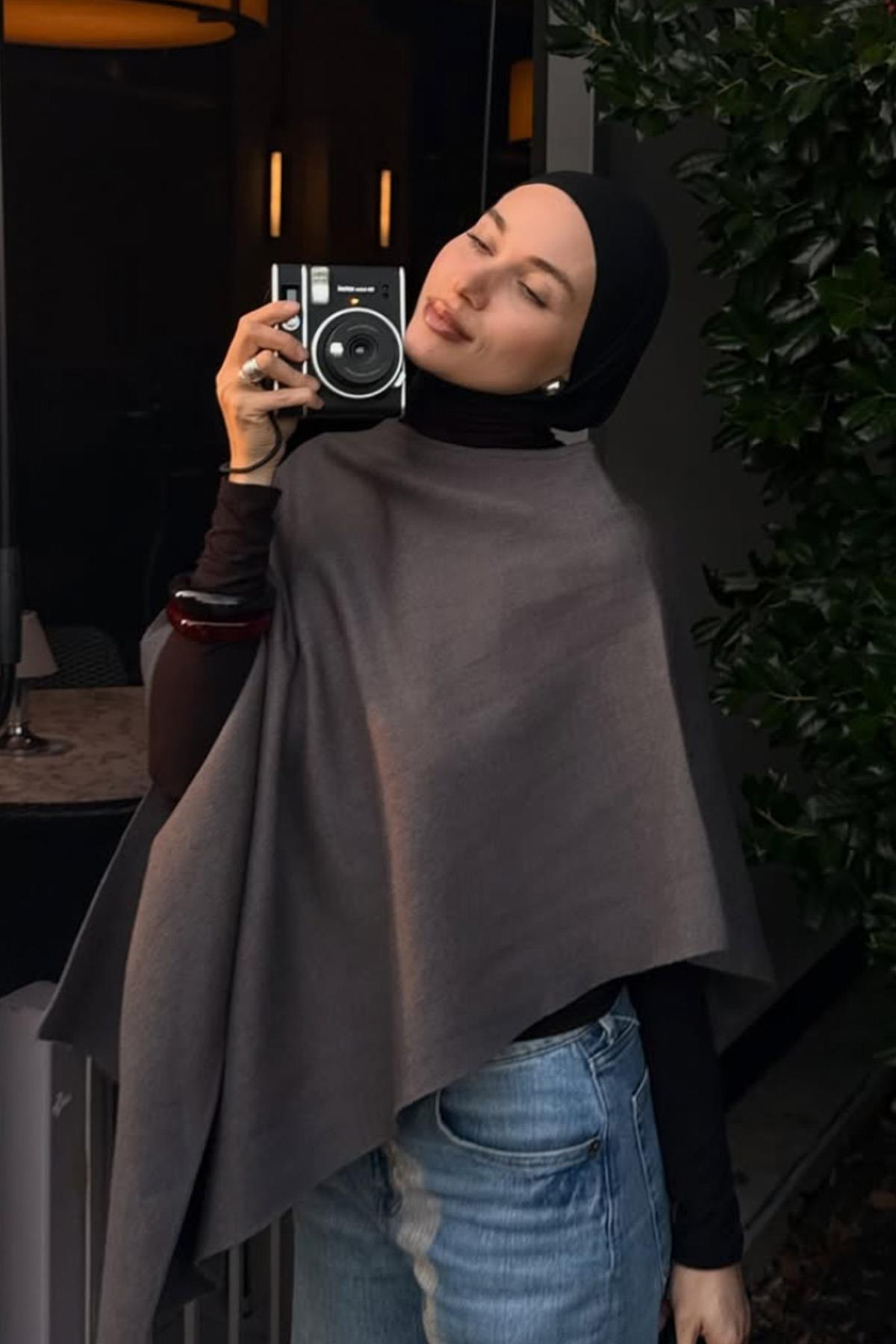 Hatiamir'in Tercihi Robe Asimetrik Triko Kap Antrasit