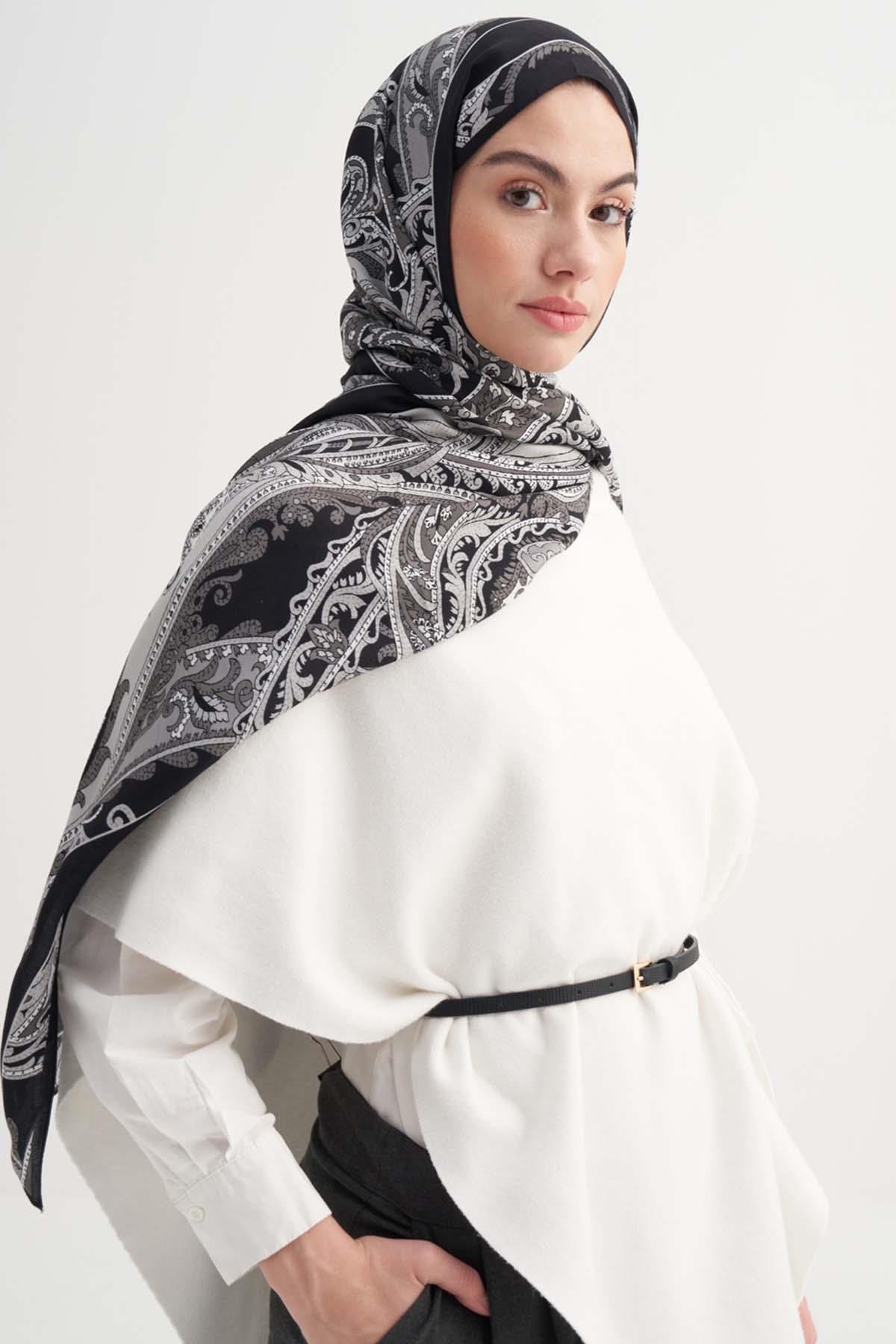 Camellia İncira Viskon Şal Siyah