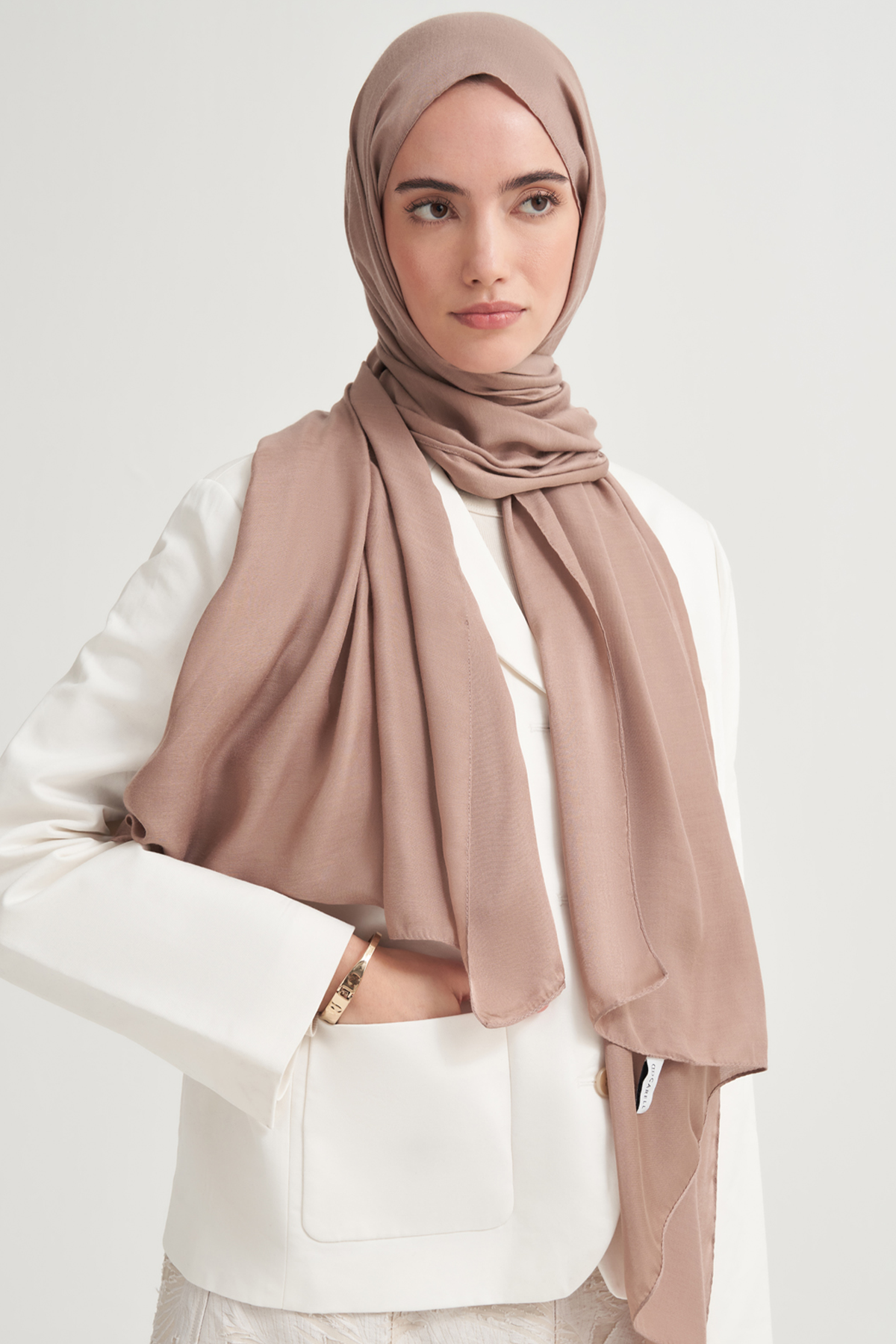 Şantuk Çift Taraflı İpekli Şal Sütlü Kahve