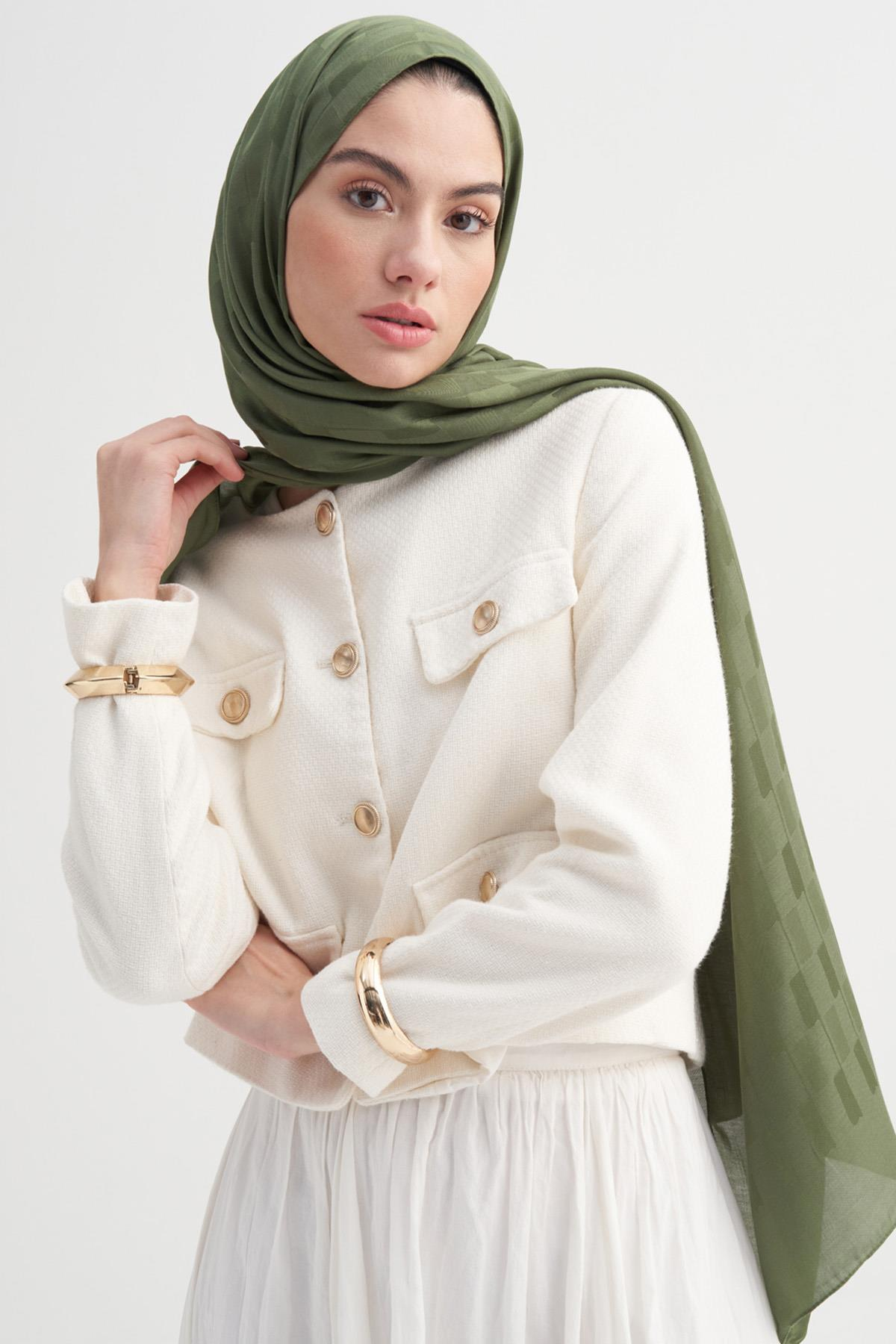 Küpçizgi Jakar İtalyan İpekli Şal Orman Yeşili