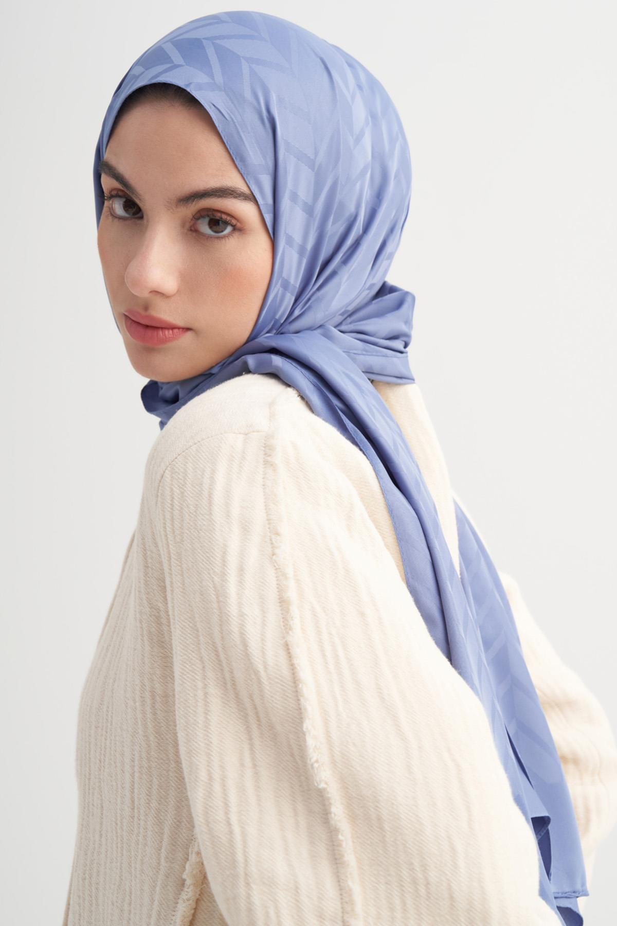 Baklava Desen Pamuk İpek Şal Kot Mavi