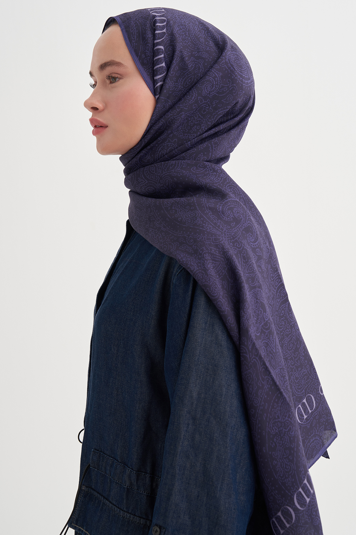 Elenora Monogram Floş Şal Morcivert