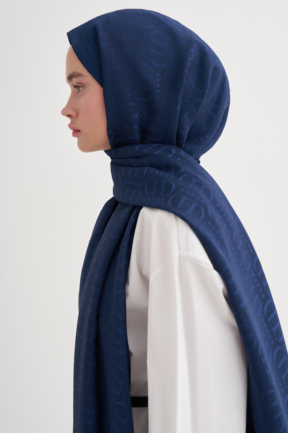 Luxe Desen Liora Pamuk Şal Lacivert