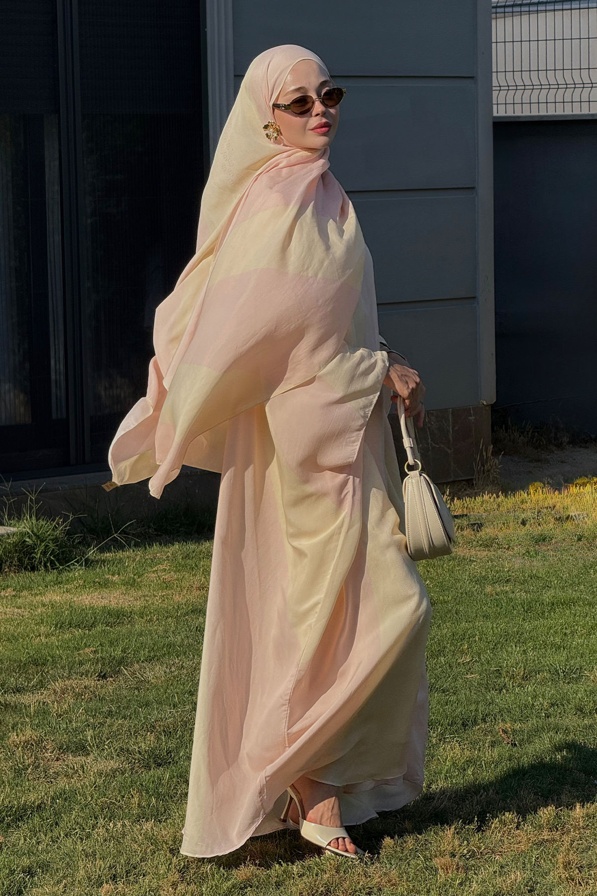 Monochrome Floş Kaftan Pembe