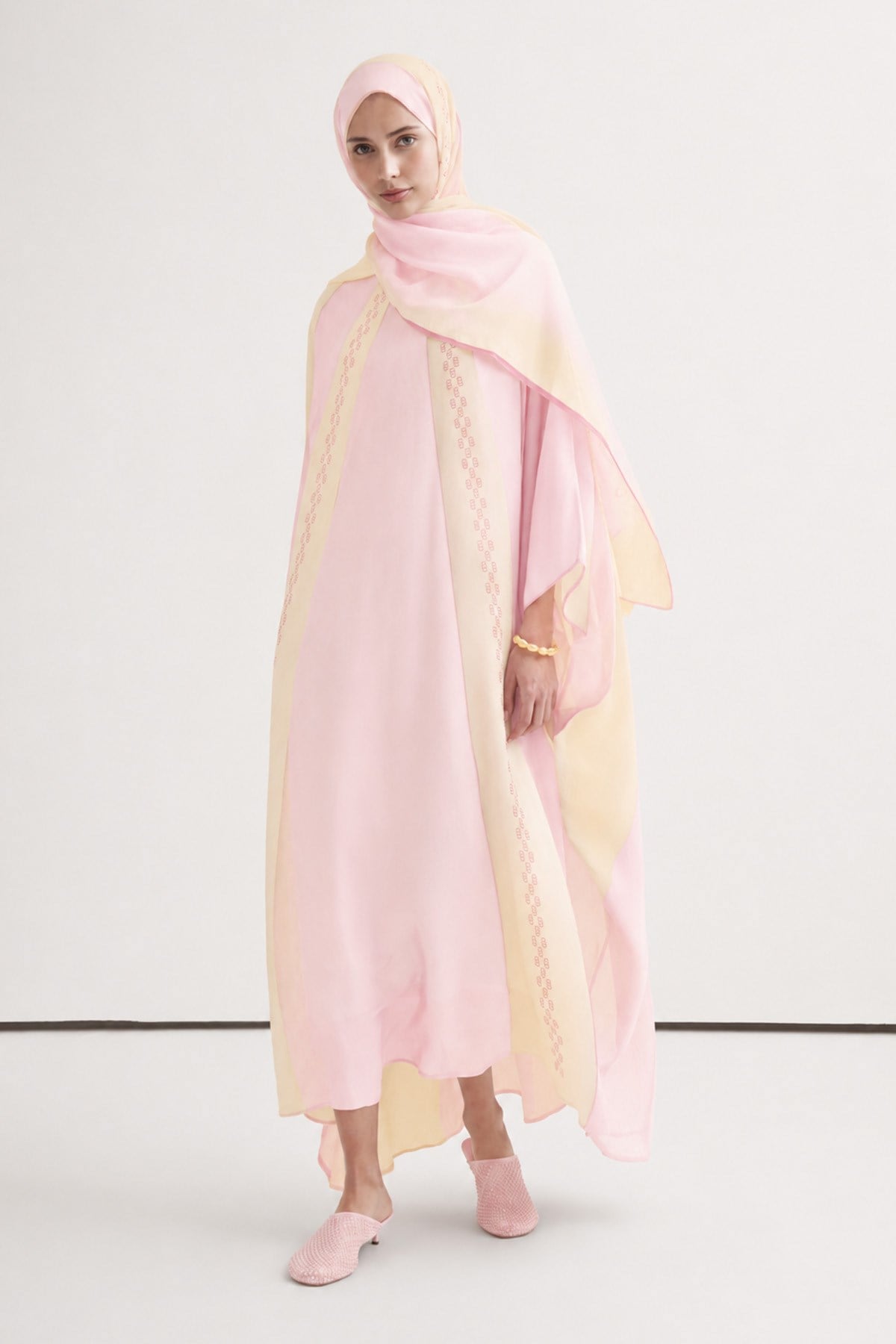 Monochrome Floş Kaftan Pembe