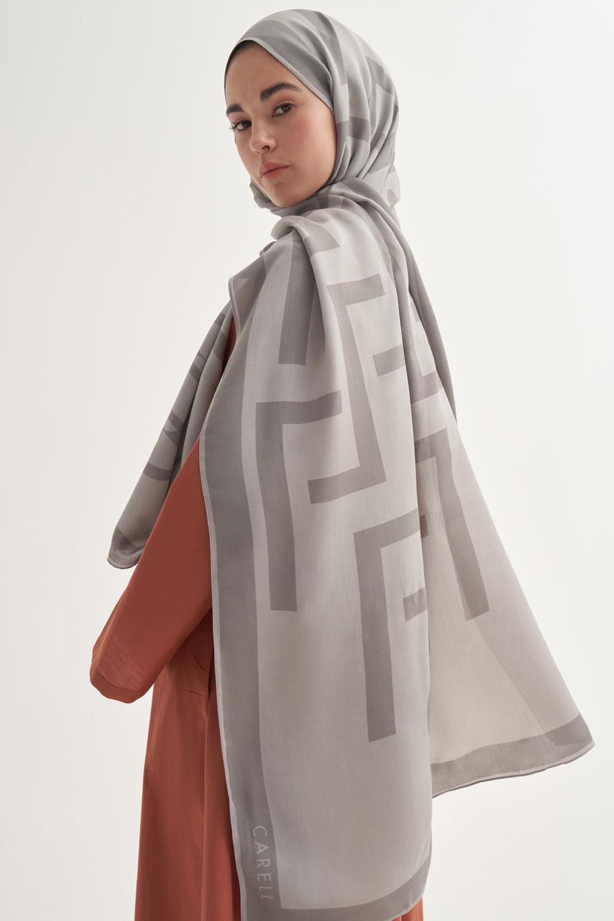 Glamour Monogram Floş Şal Gri