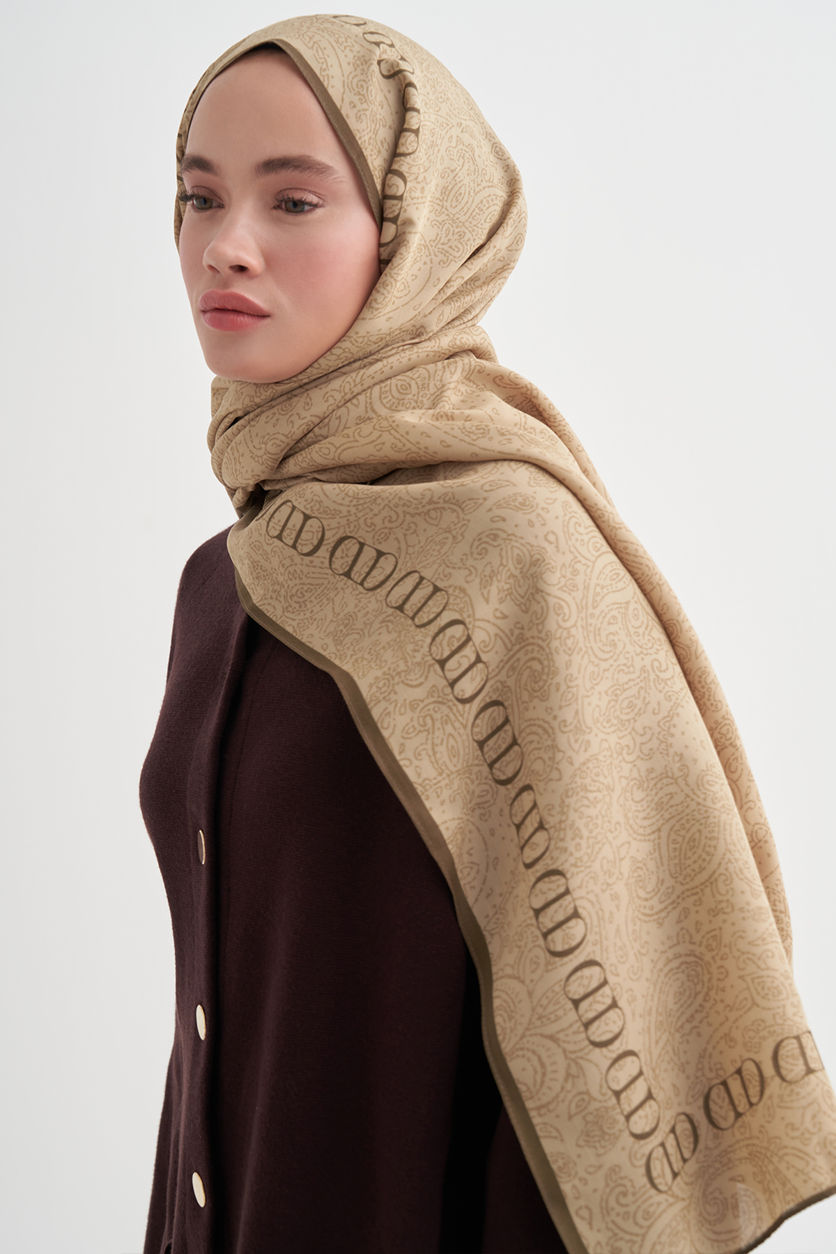 Elenora Monogram Floş Şal Dore