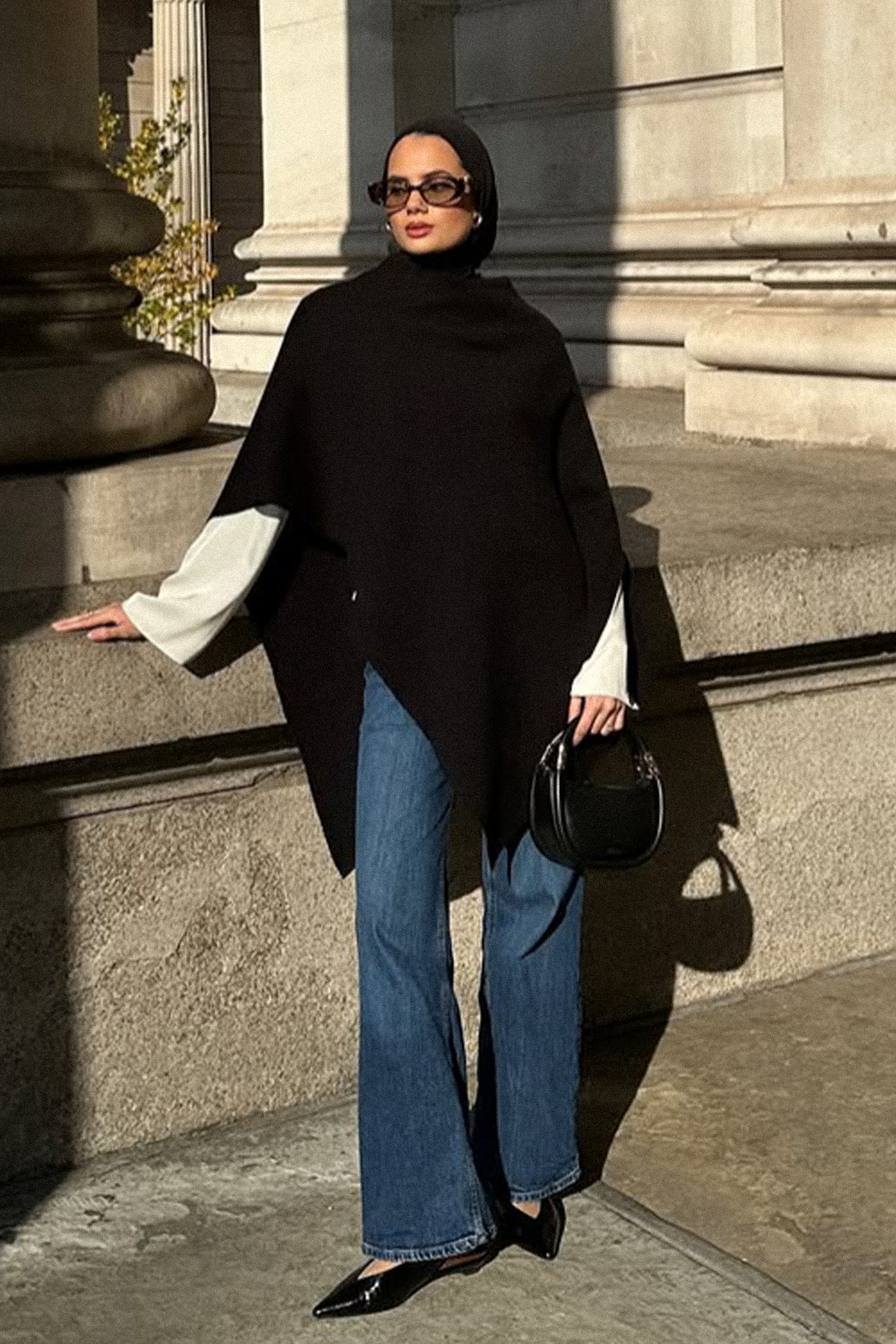 Jasmin'in Tercihi Robe Asimetrik Triko Kap Siyah