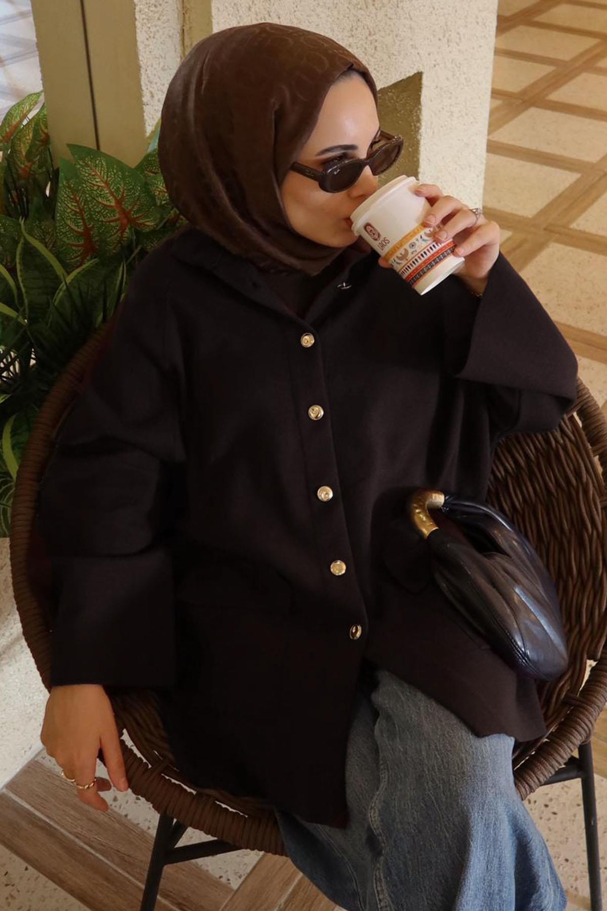 Mervenur Akyüz'ün Tercihi Luxe Desen Liora Pamuk Şal Mocha