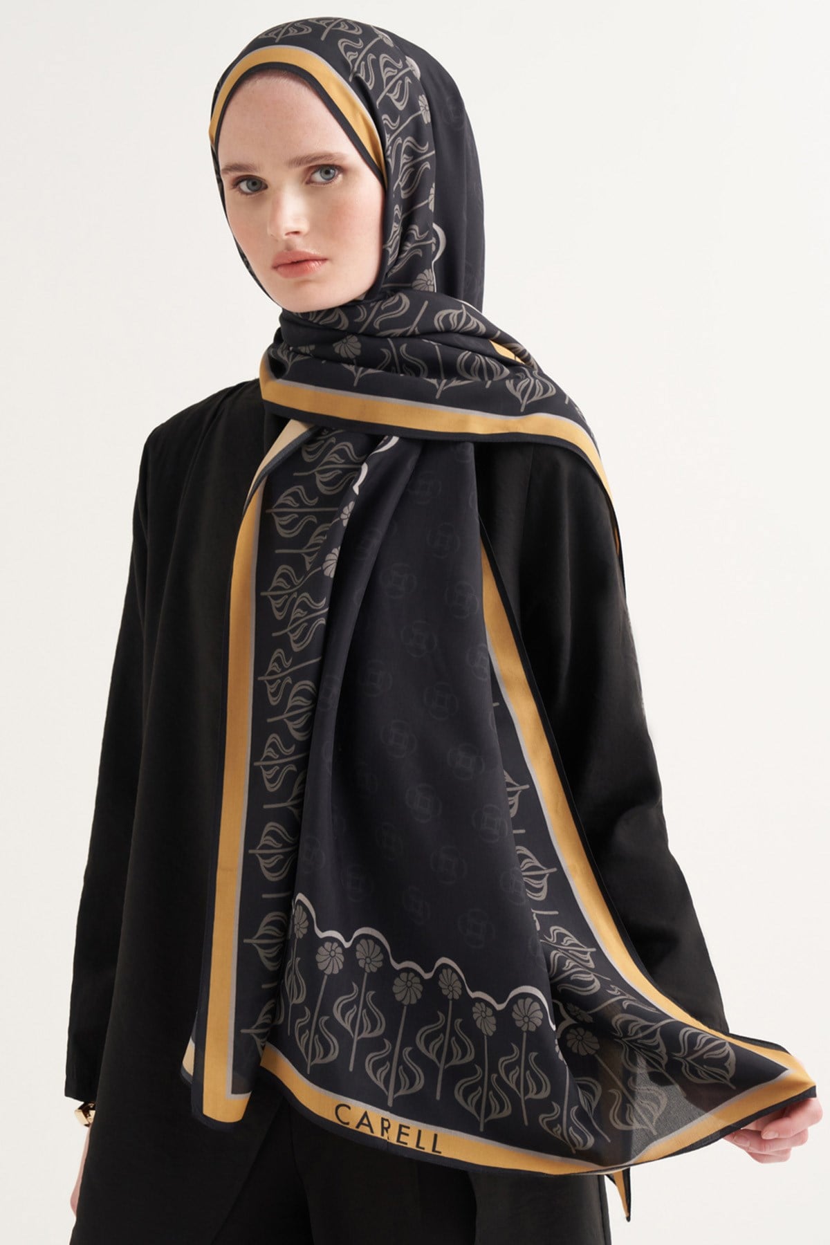 Lua Floral Floş Şal Siyah