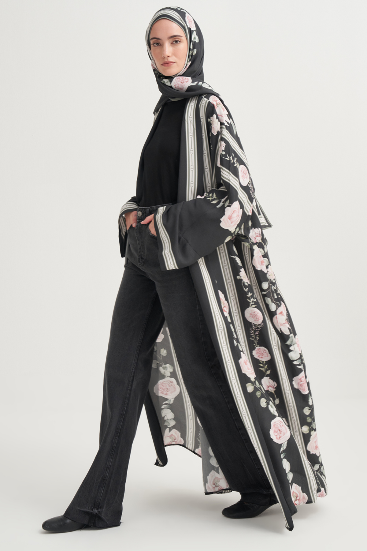 Floris Premium Floş Abaya Siyah