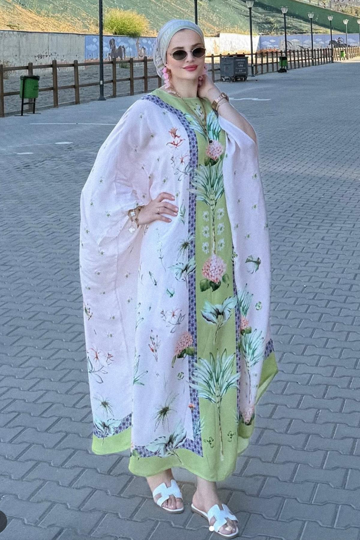 Nermin Öztürk'ün Tercihi Lunara Floş Kaftan Pudra