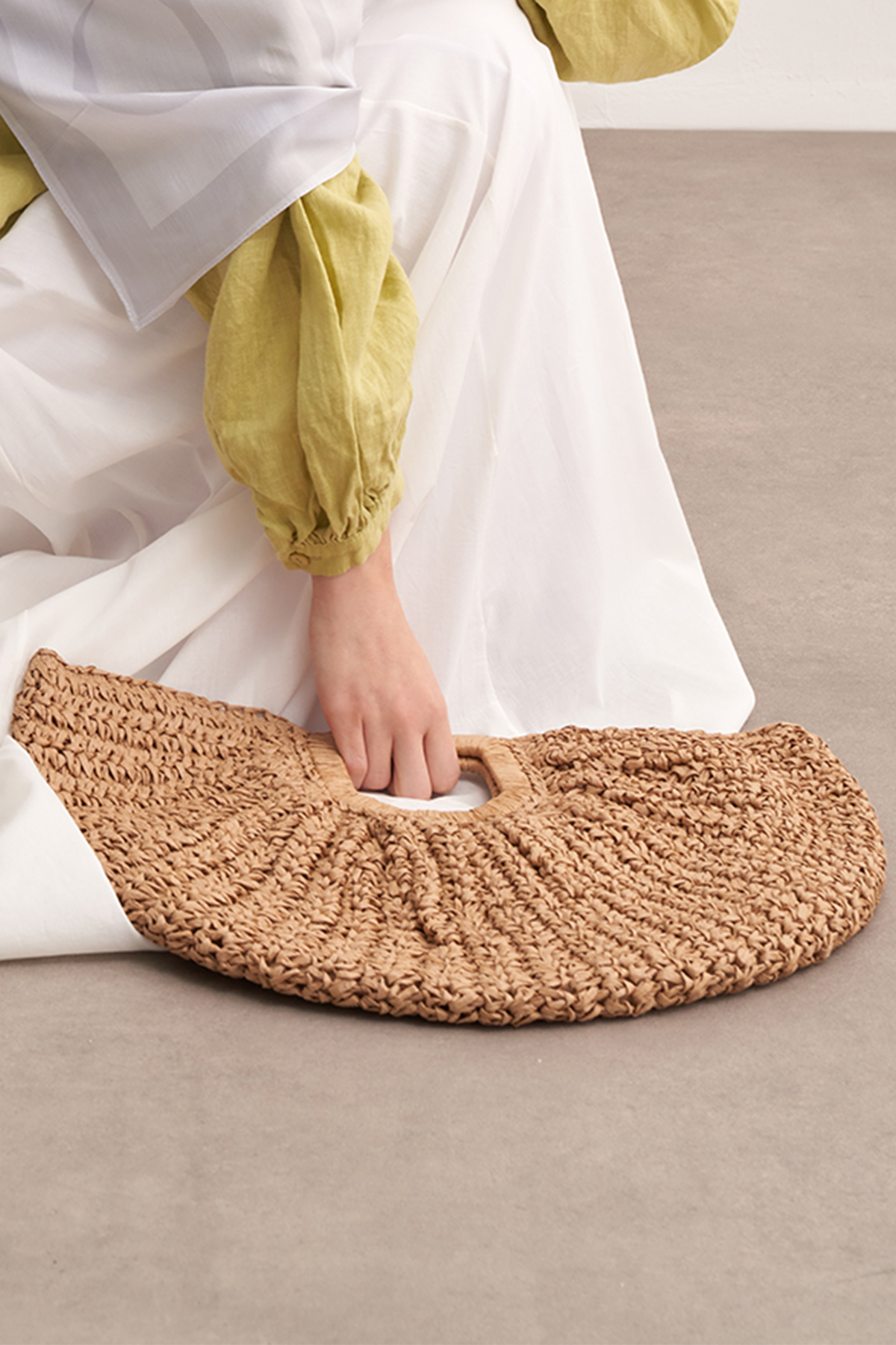 Örgü Detay Hasır Çanta Camel