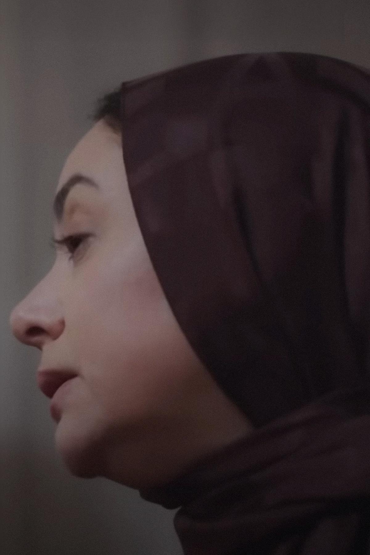 Kızılcık Şerbeti Pembe'nin Tercihi Yazı Desen Jakar İtalyan İpekli Şal Acı Kahve