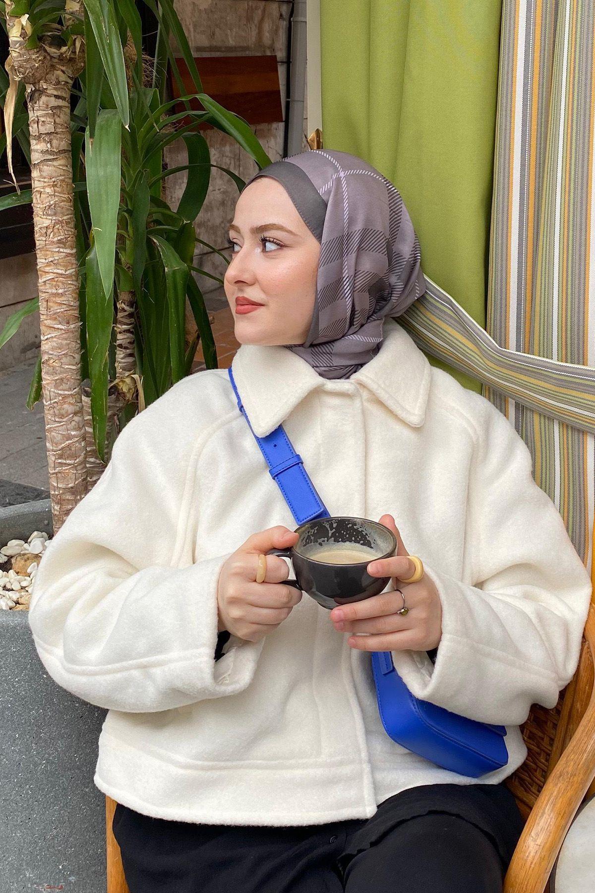 Ahyabe'nin Tercihi Echo Pamuk Şal Cuadros Küllü Kahve