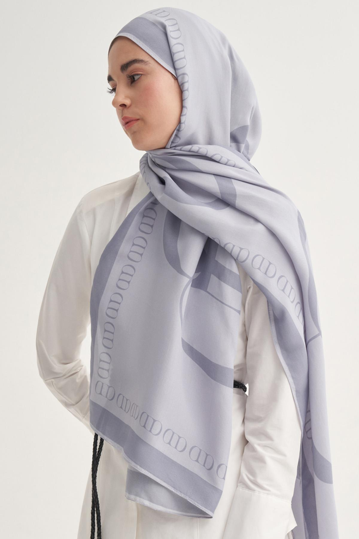 Aura Monogram Floş Şal Füme