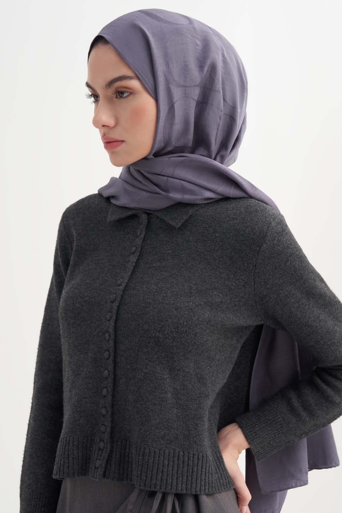 Monogram Desen Rina Floş Jakar Şal Füme