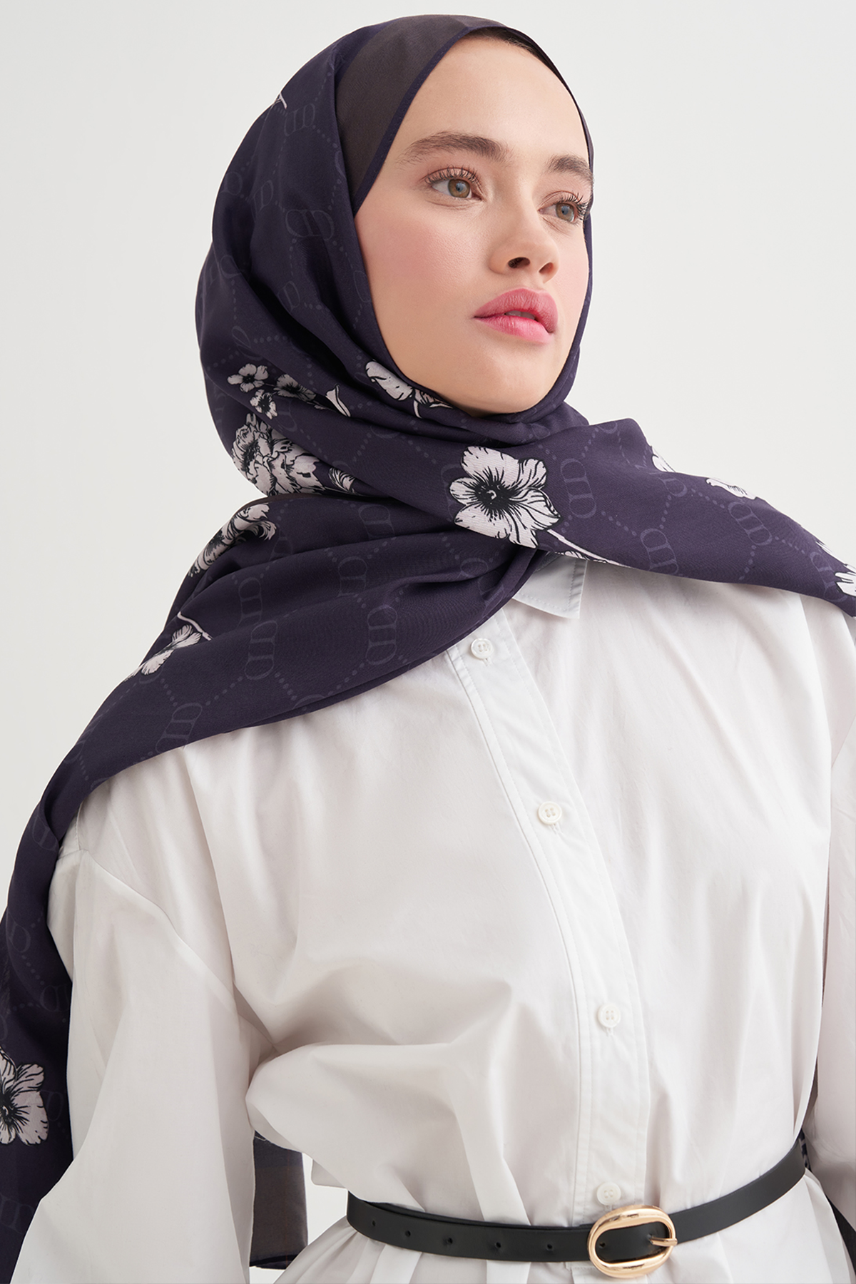 Floriva Monogram Floş Şal Morcivert