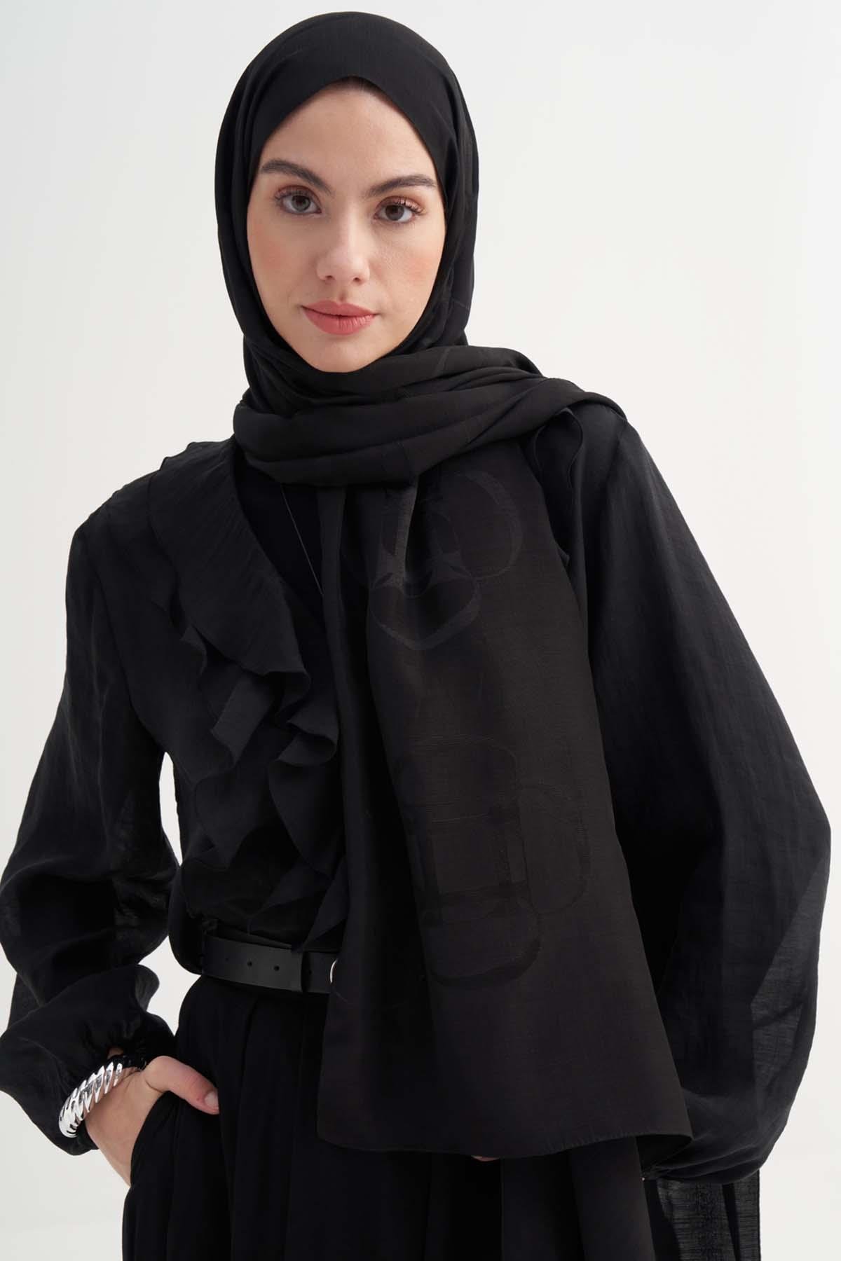 Aura Desen Rina Floş Jakar Şal Siyah