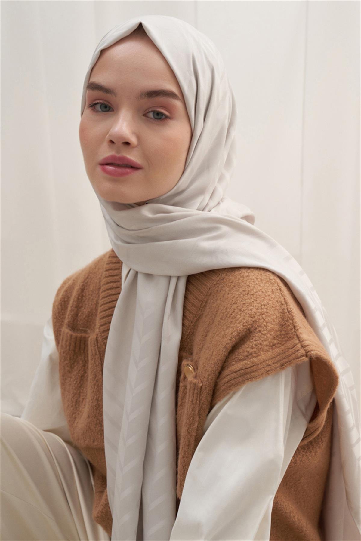 Baklava Desen Pamuk İpek Şal Gümüş