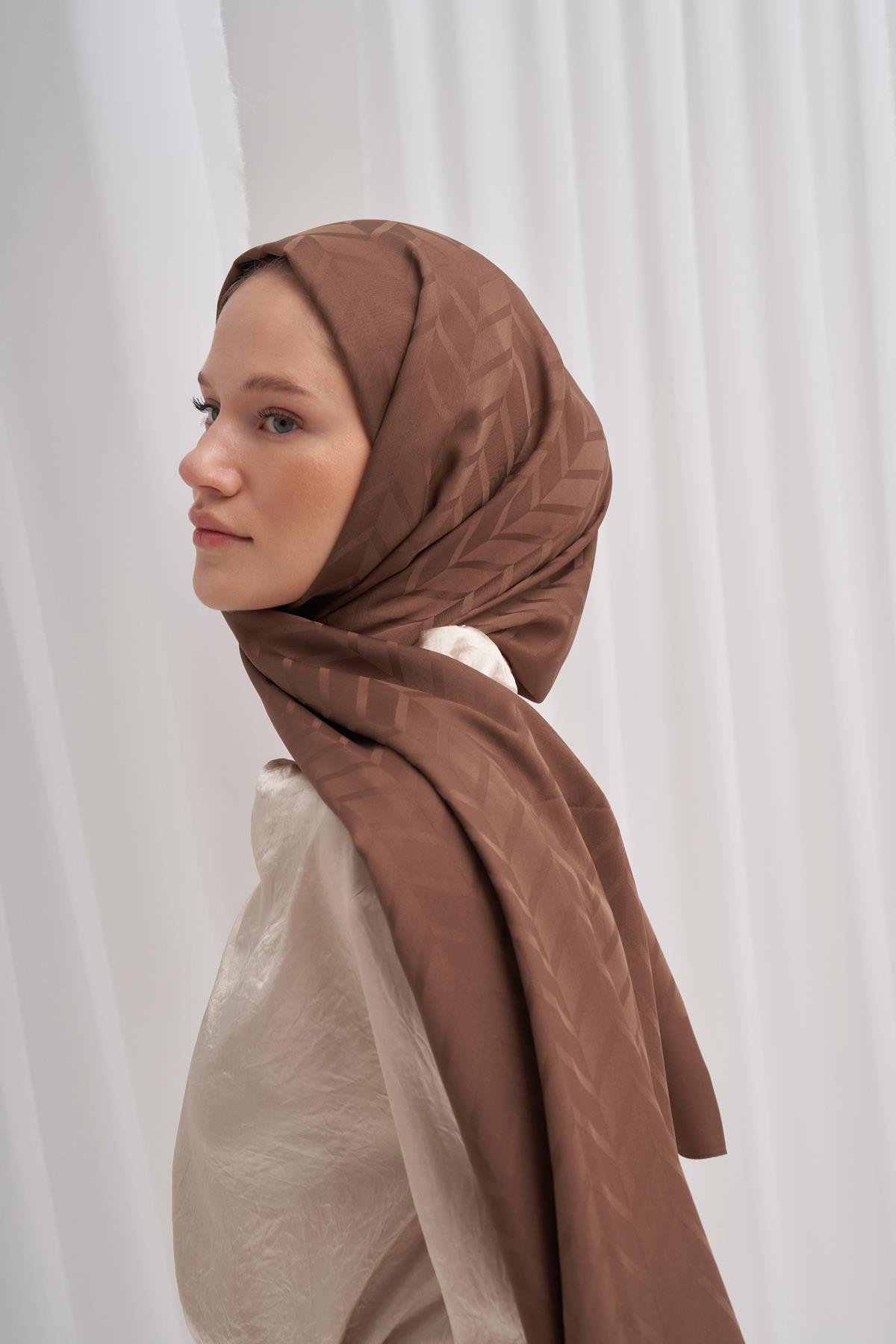 Baklava Desen Pamuk İpek Şal Küllü Kahve