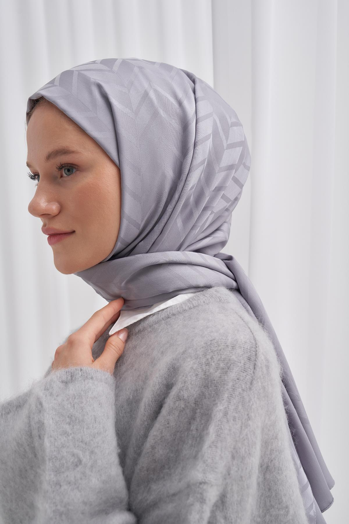 Baklava Desen Pamuk İpek Şal Silver Gri