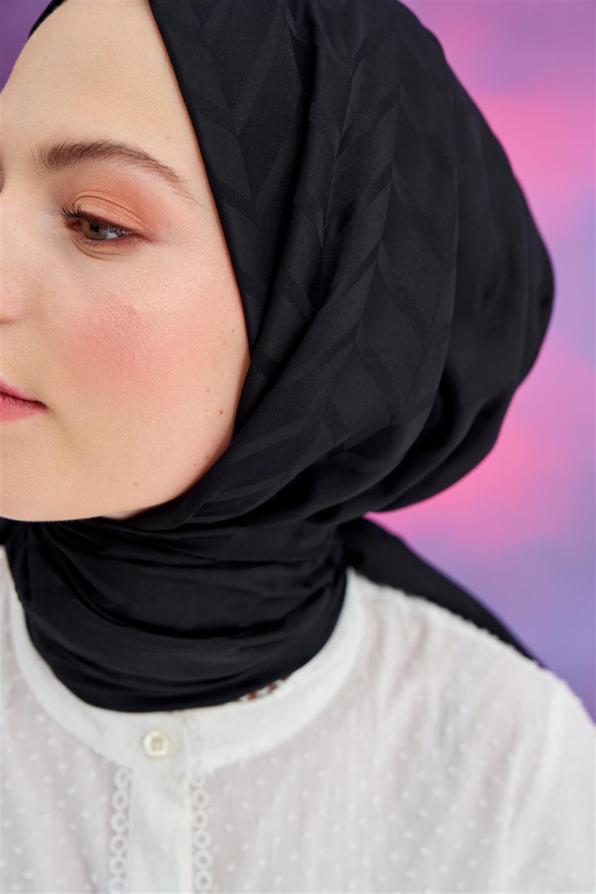 Baklava Desen Pamuk İpek Şal Siyah