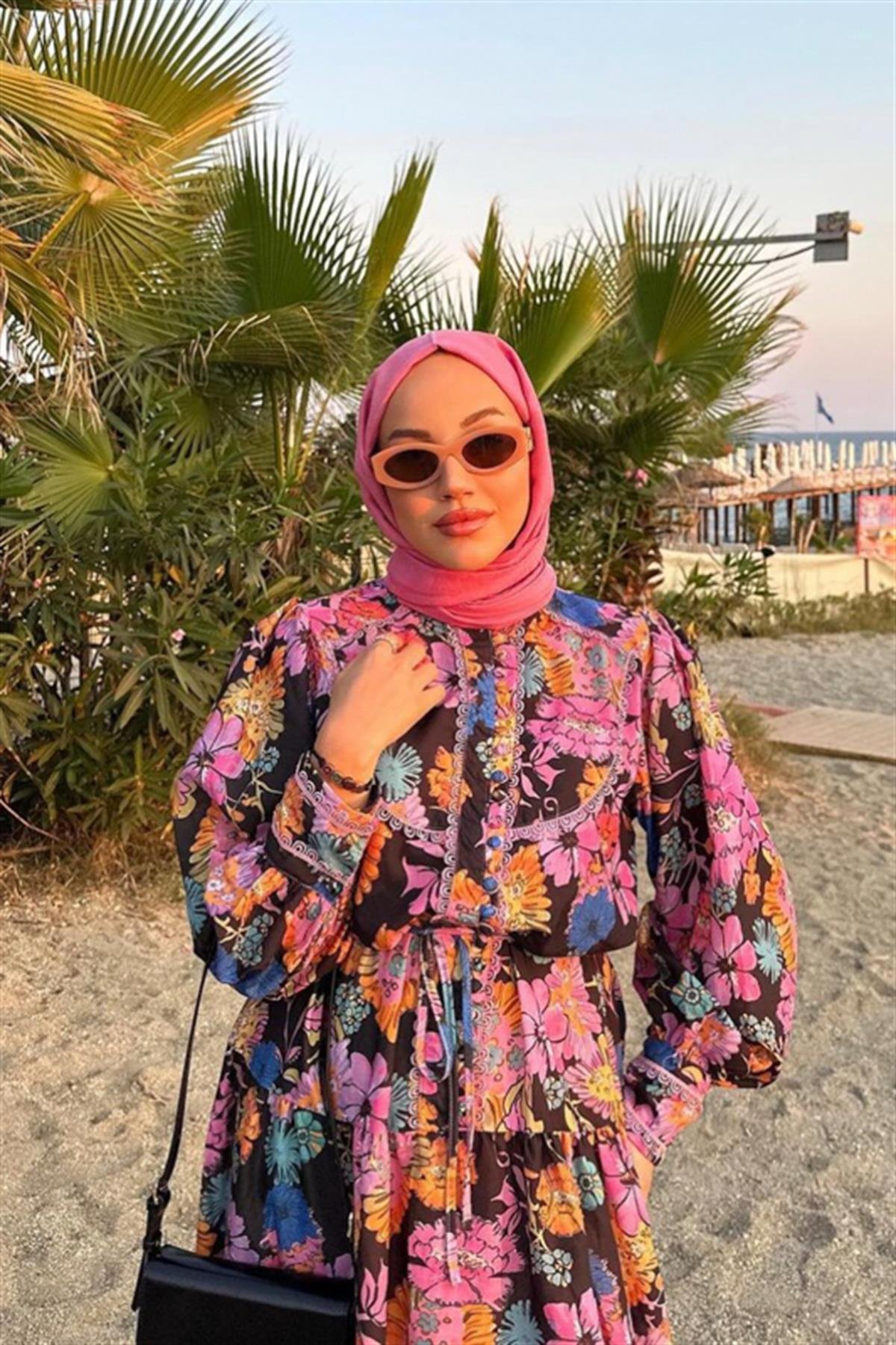 Betül Duman'ın Tercihi Fasone Modal Jakar Şal Koyu Pembe